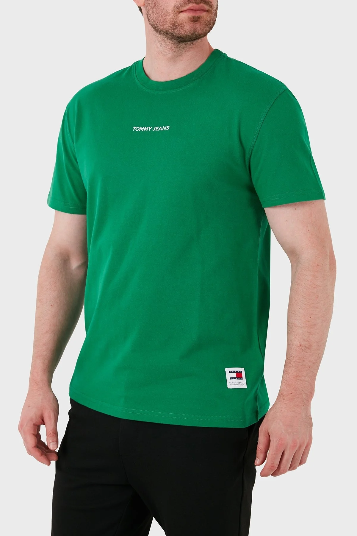 Tommy Jeans % 100 Pamuklu Bisiklet Yaka Erkek T Shirt DM0DM18519 L30 YEŞİL - 5