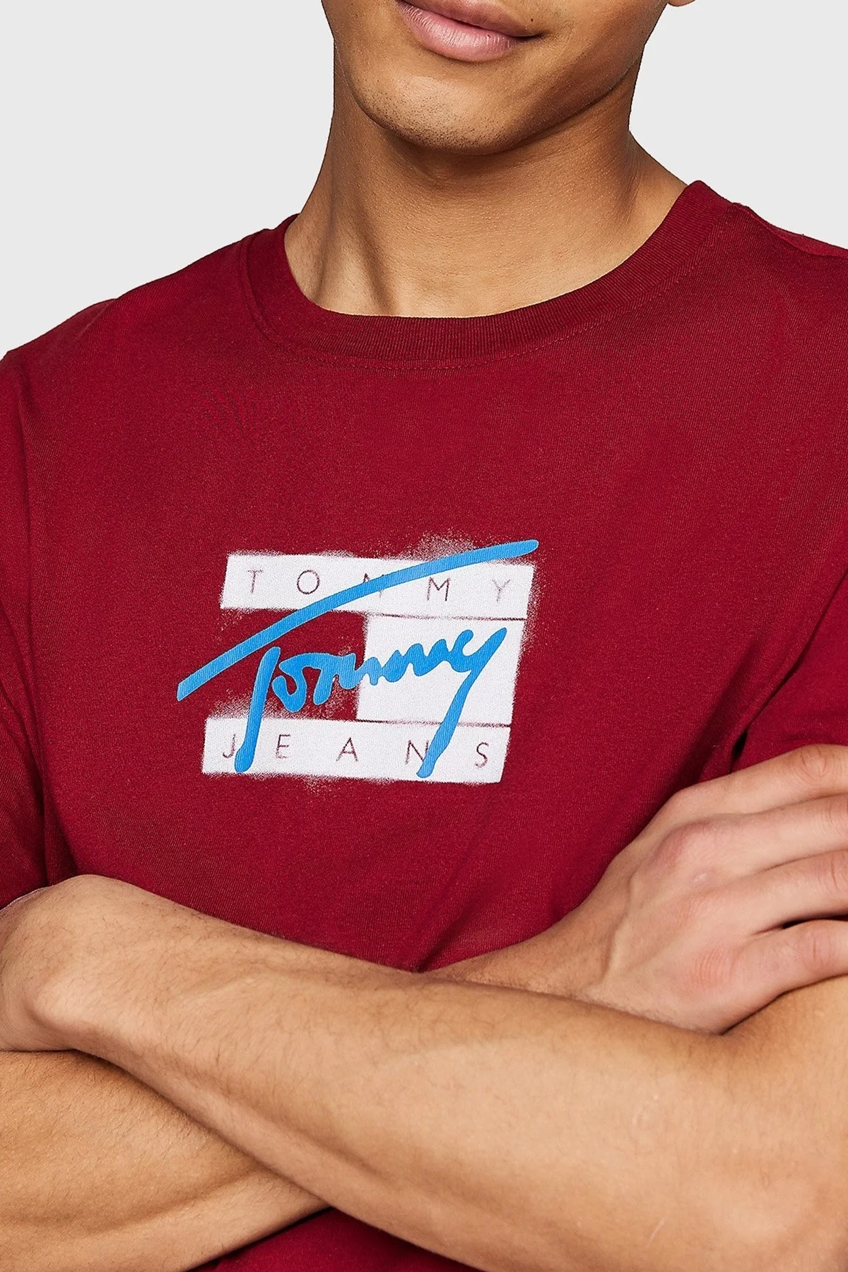 Tommy Jeans % 100 Pamuklu Bisiklet Yaka Erkek T Shirt DM0DM18528 XKG BEYAZ-KIRMIZI - 3