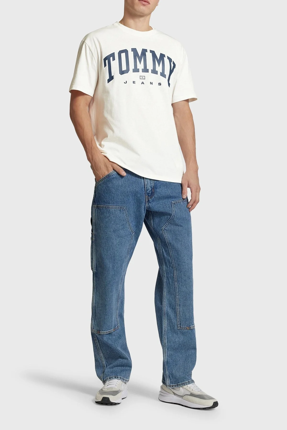 Tommy Jeans % 100 Pamuklu Bisiklet Yaka Erkek T Shirt DM0DM18537 YBH BEYAZ - 3