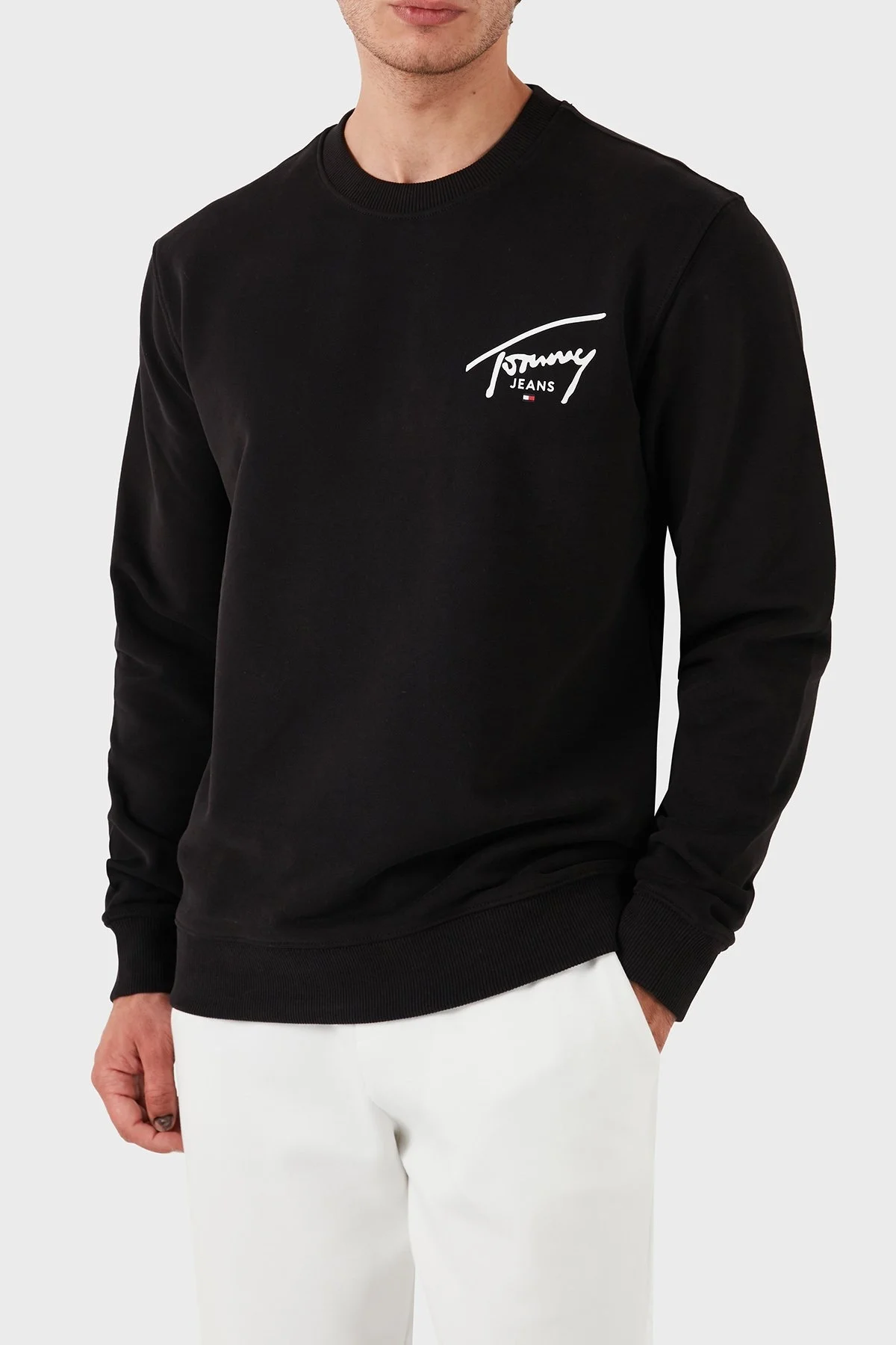 Tommy Jeans % 100 Pamuklu Regular Fit Erkek Sweat DM0DM19230 BDS SİYAH - 3