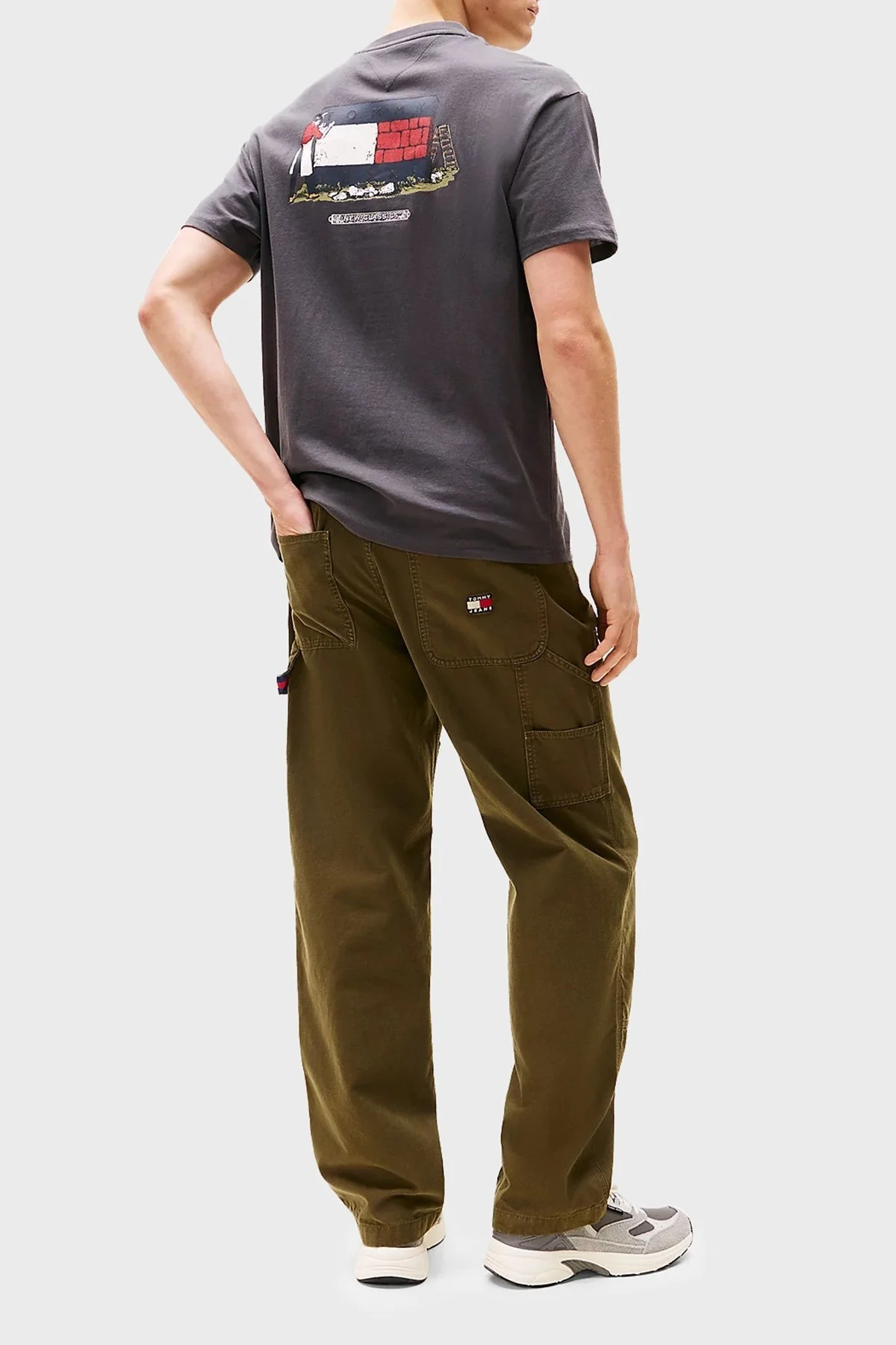 Tommy Jeans Baskılı % 100 Pamuk Relaxed Fit Bisiklet Yaka Erkek T Shirt DM0DM20351 PT2 KOYU GRİ - 3