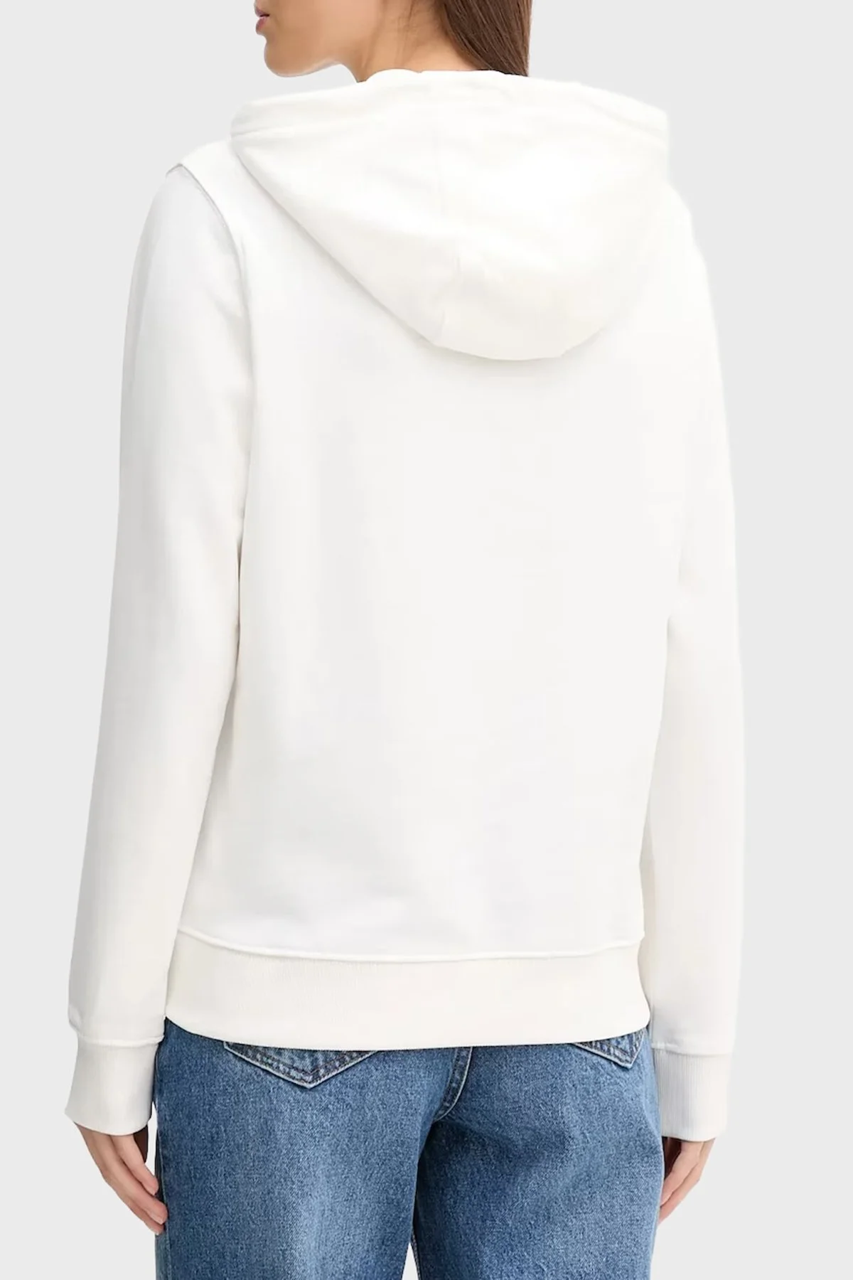 Tommy Jeans Baskılı Pamuklu Relaxed Fit Kapüşonlu Crop Bayan Sweat DW0DW20943 YBL BEYAZ - 2