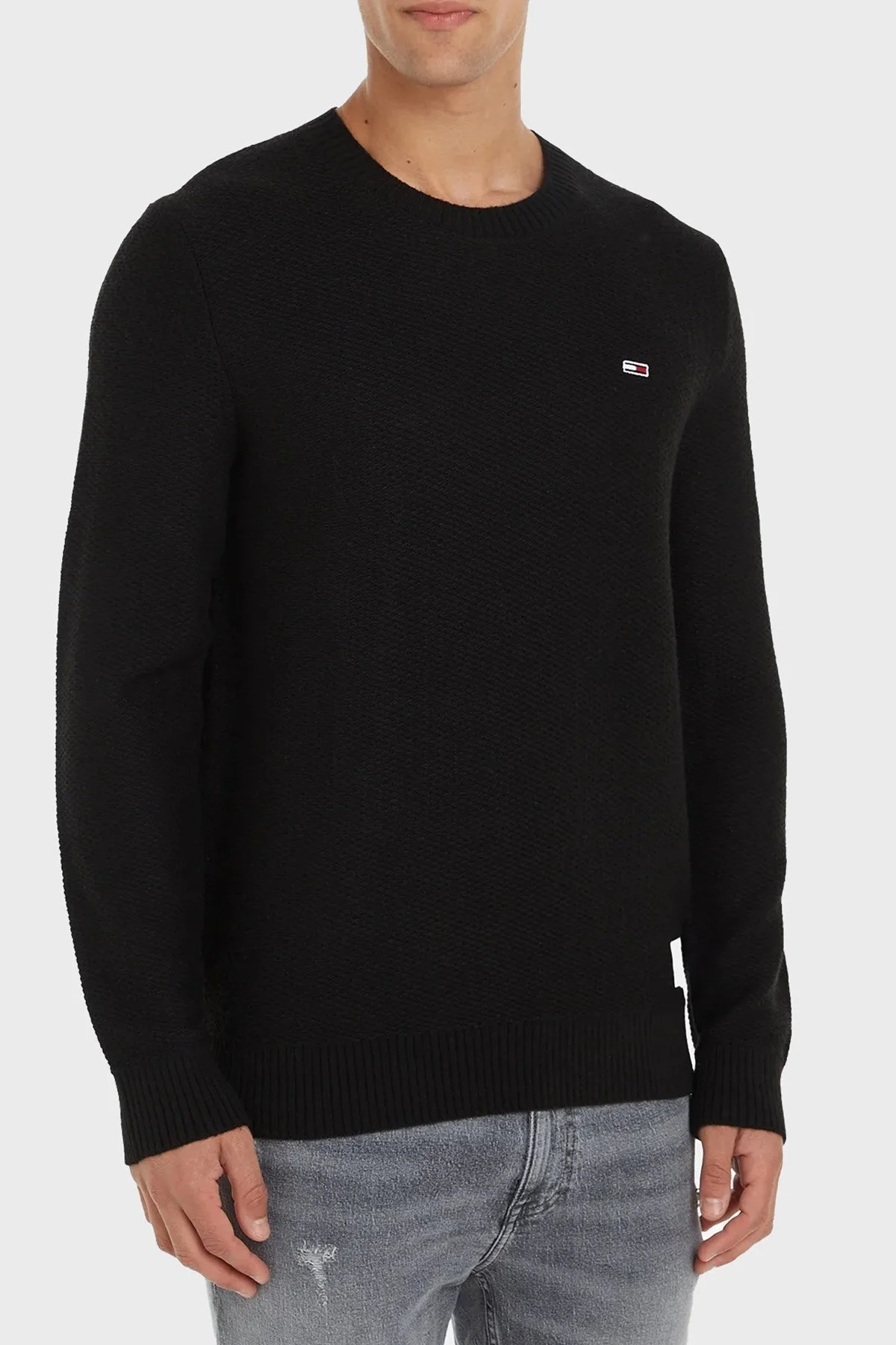 Tommy Jeans Bisiklet Yaka Regular Fit Triko Erkek Kazak DM0DM15060 BDS SİYAH - 1