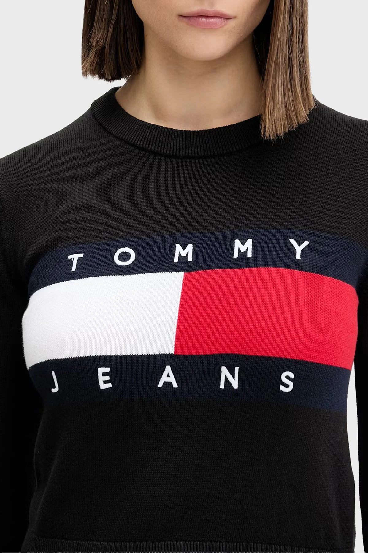 Tommy Jeans Bisiklet Yaka Relaxed Fit Logolu Kadın Kazak DW0DW22930 BDS Siyah - 4