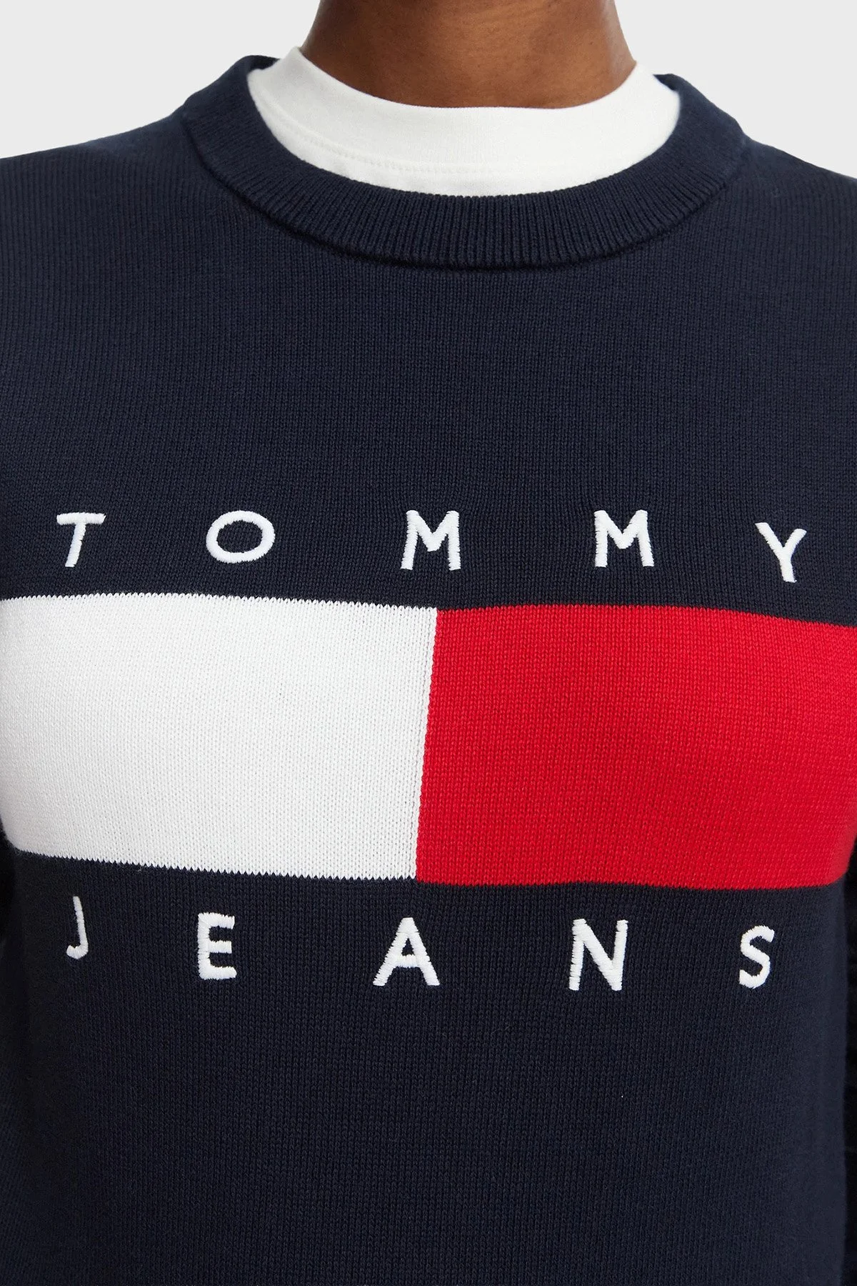 Tommy Jeans Bisiklet Yaka Relaxed Fit Logolu Kadın Kazak DW0DW22930 C1G Lacivert - 4