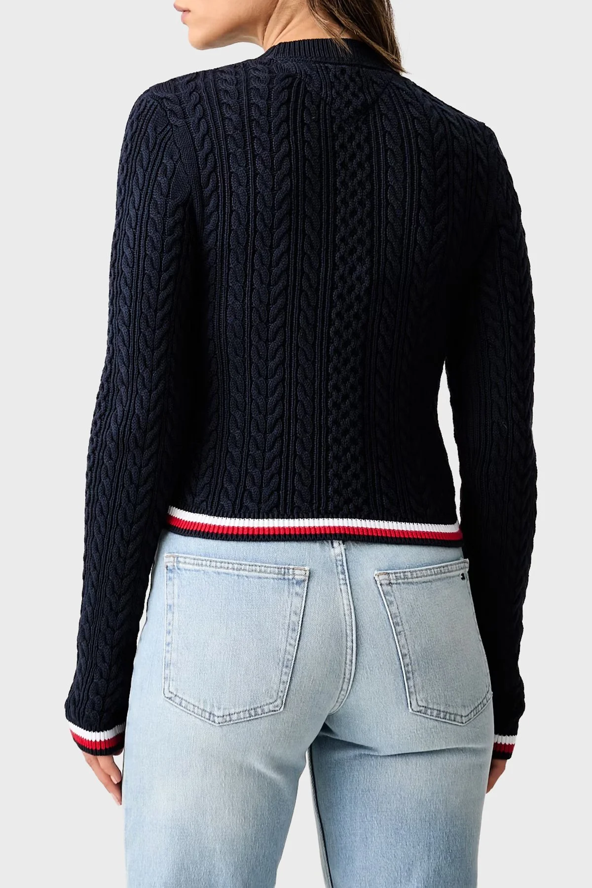 Tommy Jeans Bisiklet Yaka Saç Örgü Kadın Kazak DW0DW22933 C1G Lacivert - 5