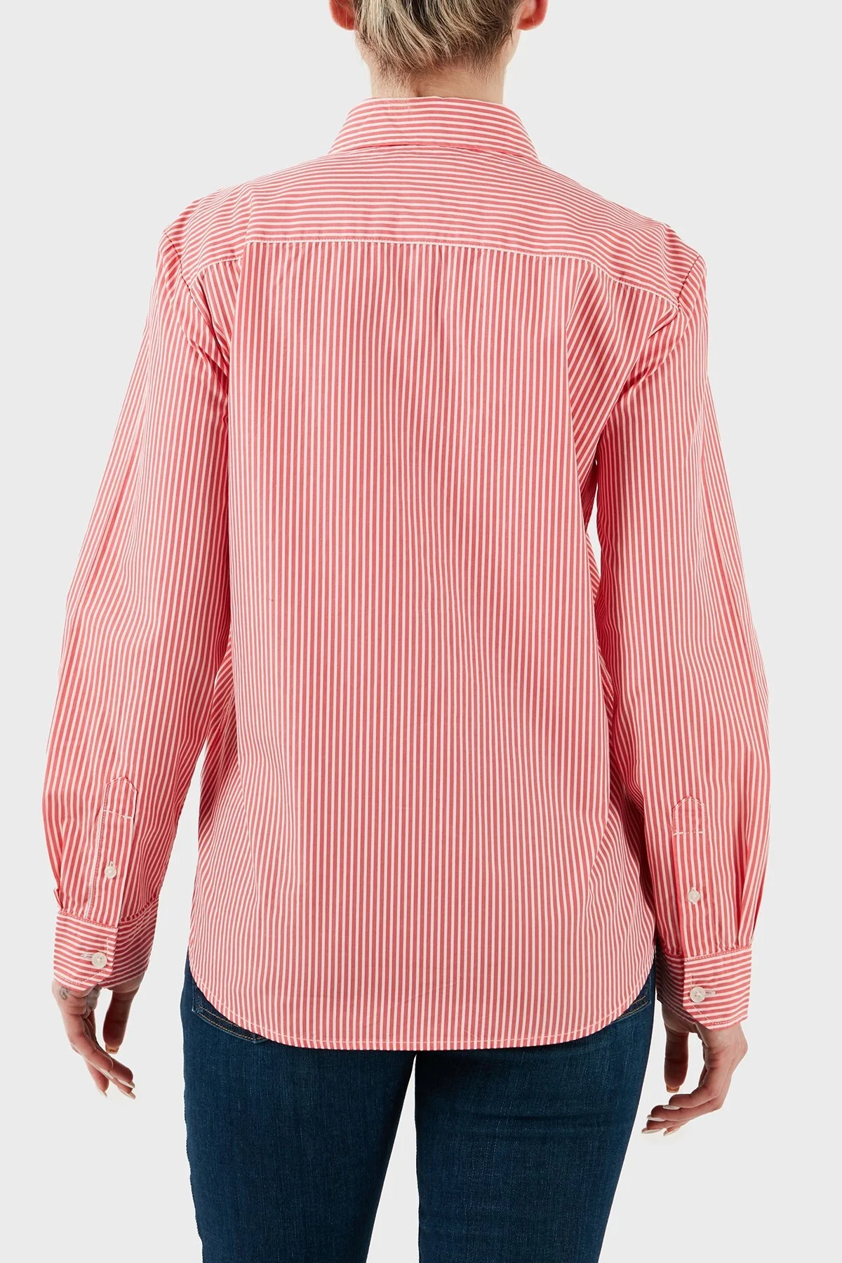 Tommy Jeans Çizgili % 100 Pamuk Regular Fit Düğmeli Yaka Bayan Gömlek DW0DW20290 0D4 PEMBE - 8