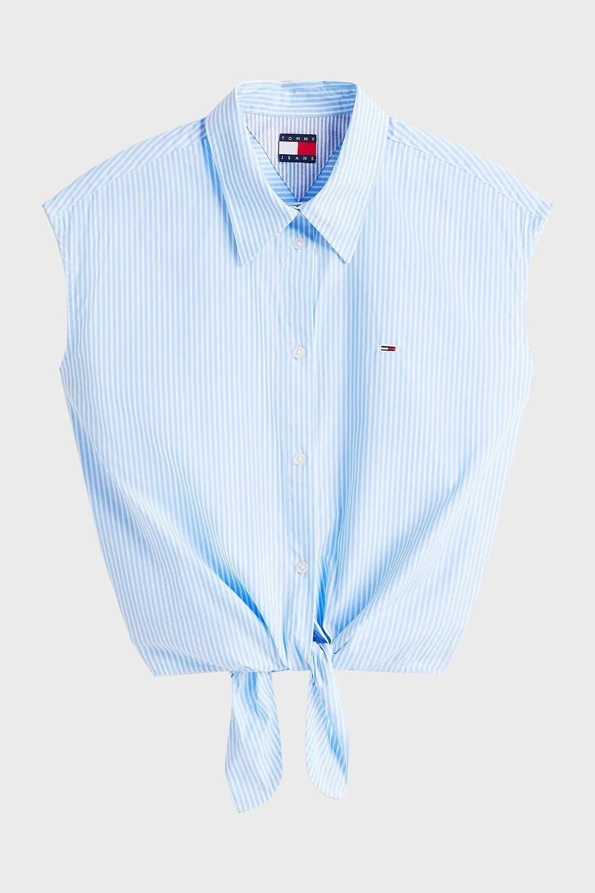 Tommy Jeans Çizgili % 100 Pamuk Relaxed Fit Bağlama Detaylı Crop Bayan Gömlek DW0DW20291 C12 AÇIK MAVİ - 10