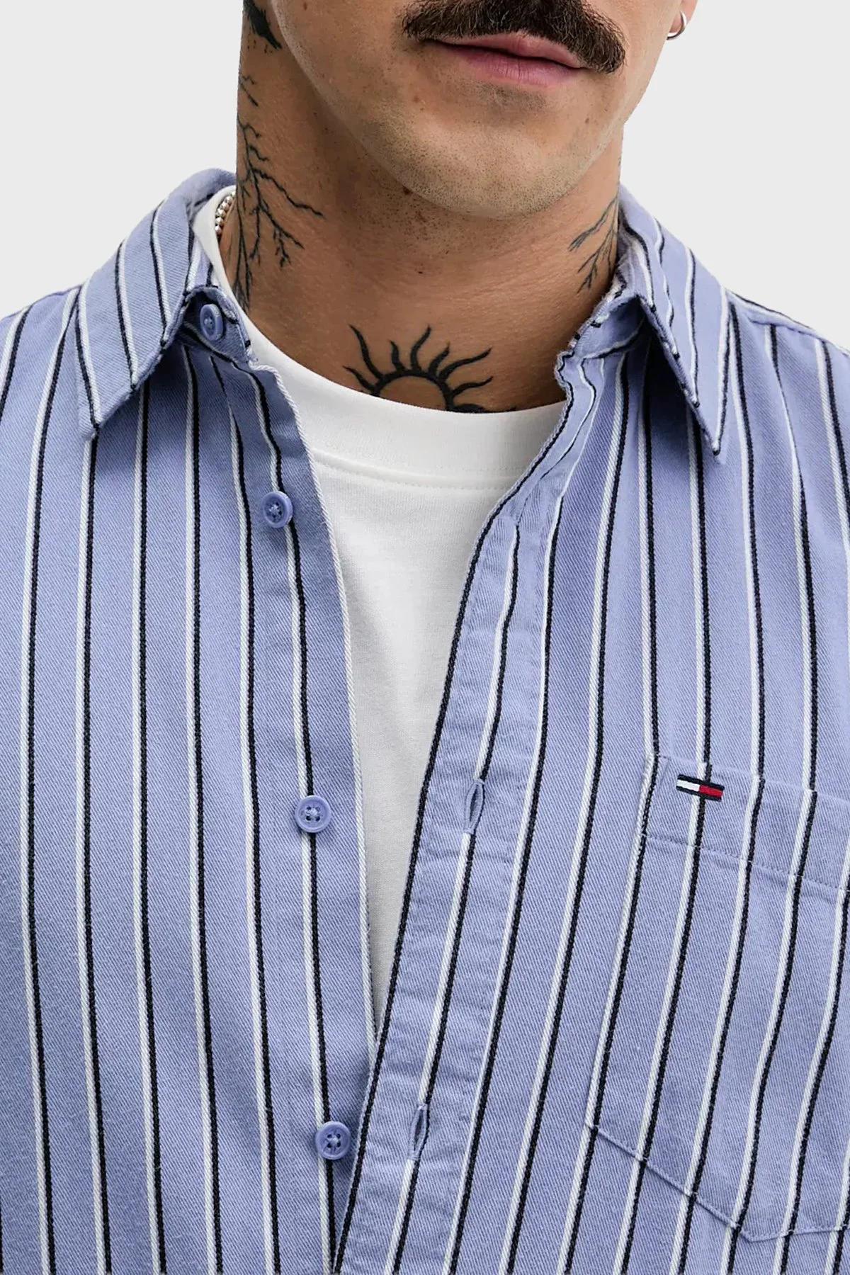 Tommy Jeans Çizgili % 100 Pamuk Relaxed Fit Uzun Kollu Erkek Gömlek DM0DM22406 C5X MAVİ - 4