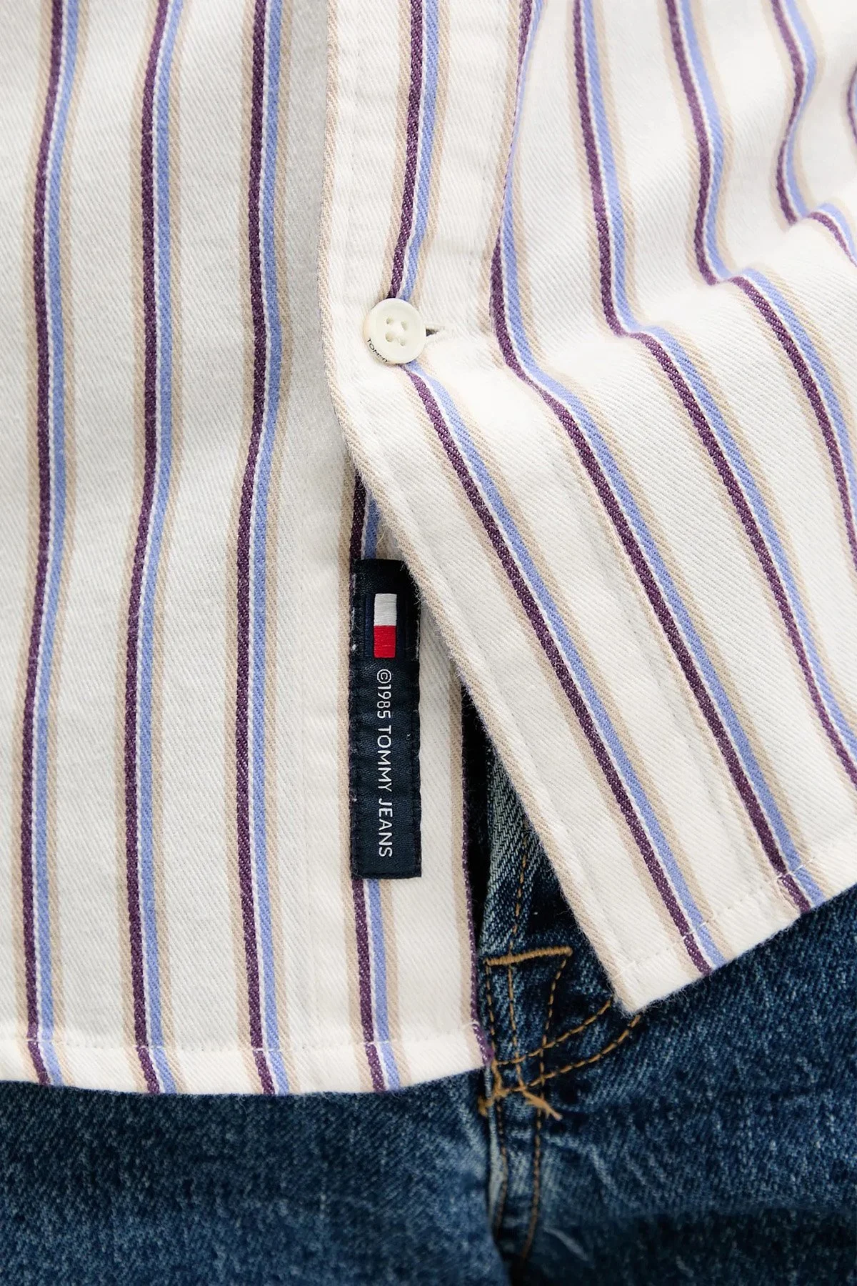 Tommy Jeans Çizgili % 100 Pamuk Relaxed Fit Uzun Kollu Erkek Gömlek DM0DM22406 YBH BEYAZ - 5