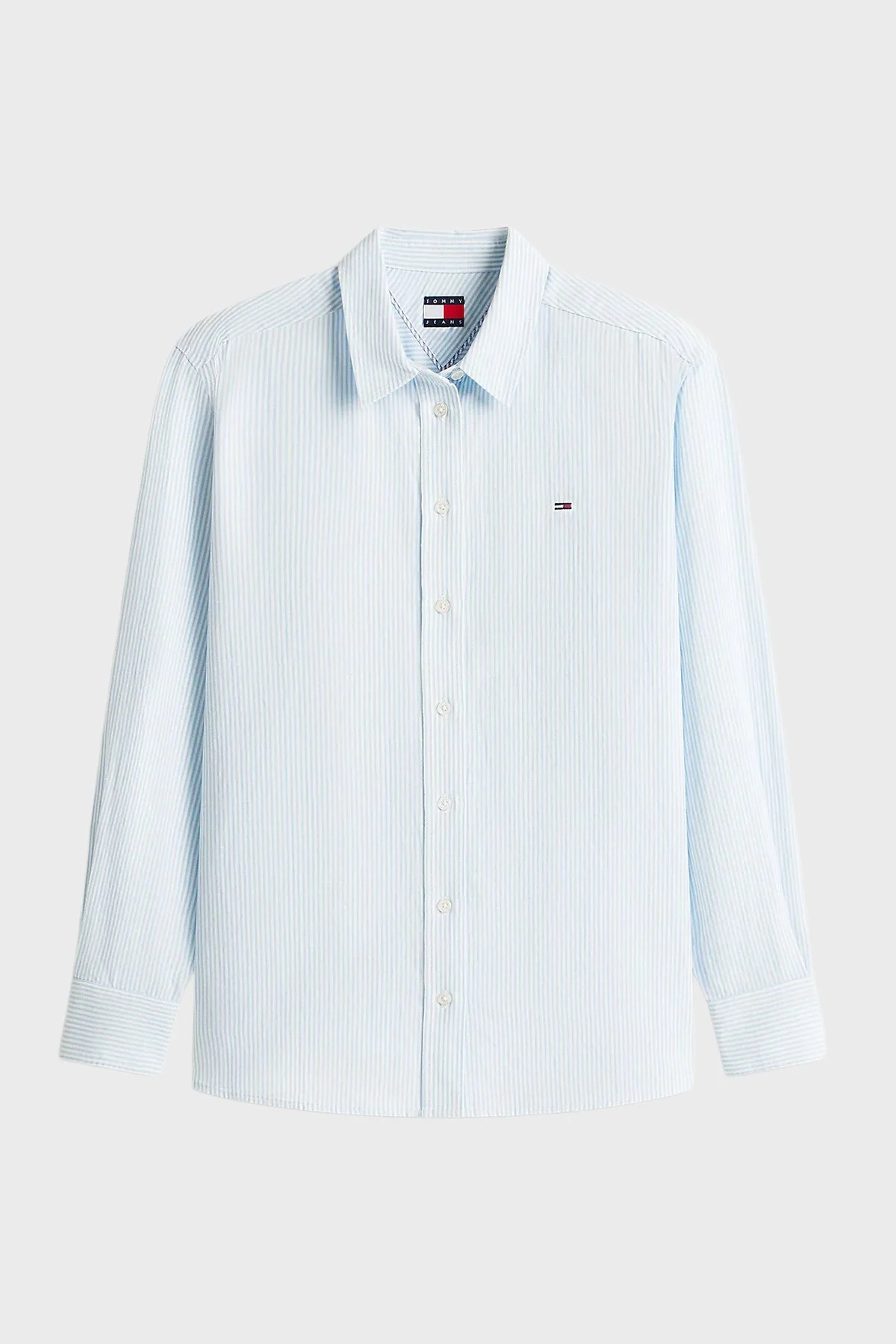 Tommy Jeans Çizgili Keten ve Pamuk Karışımlı Klsaik Yaka Uzun Kollu Kadın Gömlek DW0DW22209 0A6 AÇIK MAVİ - 5