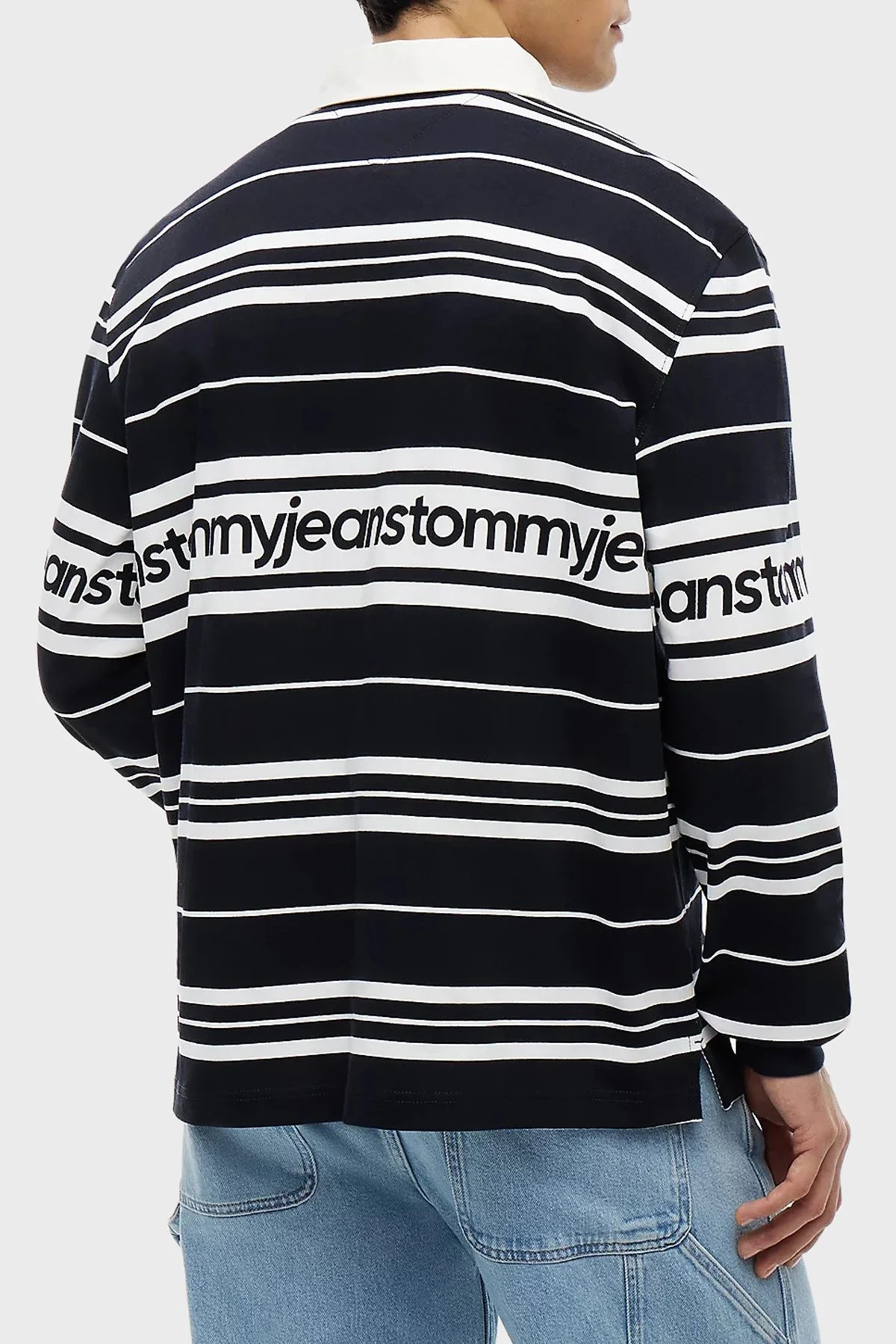 Tommy Jeans Çizgili Relaxed Fit Düğmeli Erkek Polo Yaka Sweat DM0DM23164 C1G Lacivert - 4