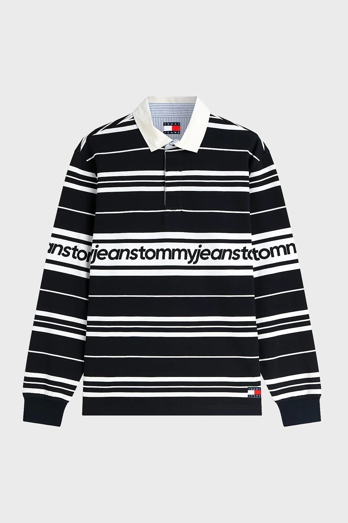 Tommy Jeans Çizgili Relaxed Fit Düğmeli Erkek Polo Yaka Sweat DM0DM23164 C1G Lacivert - 5