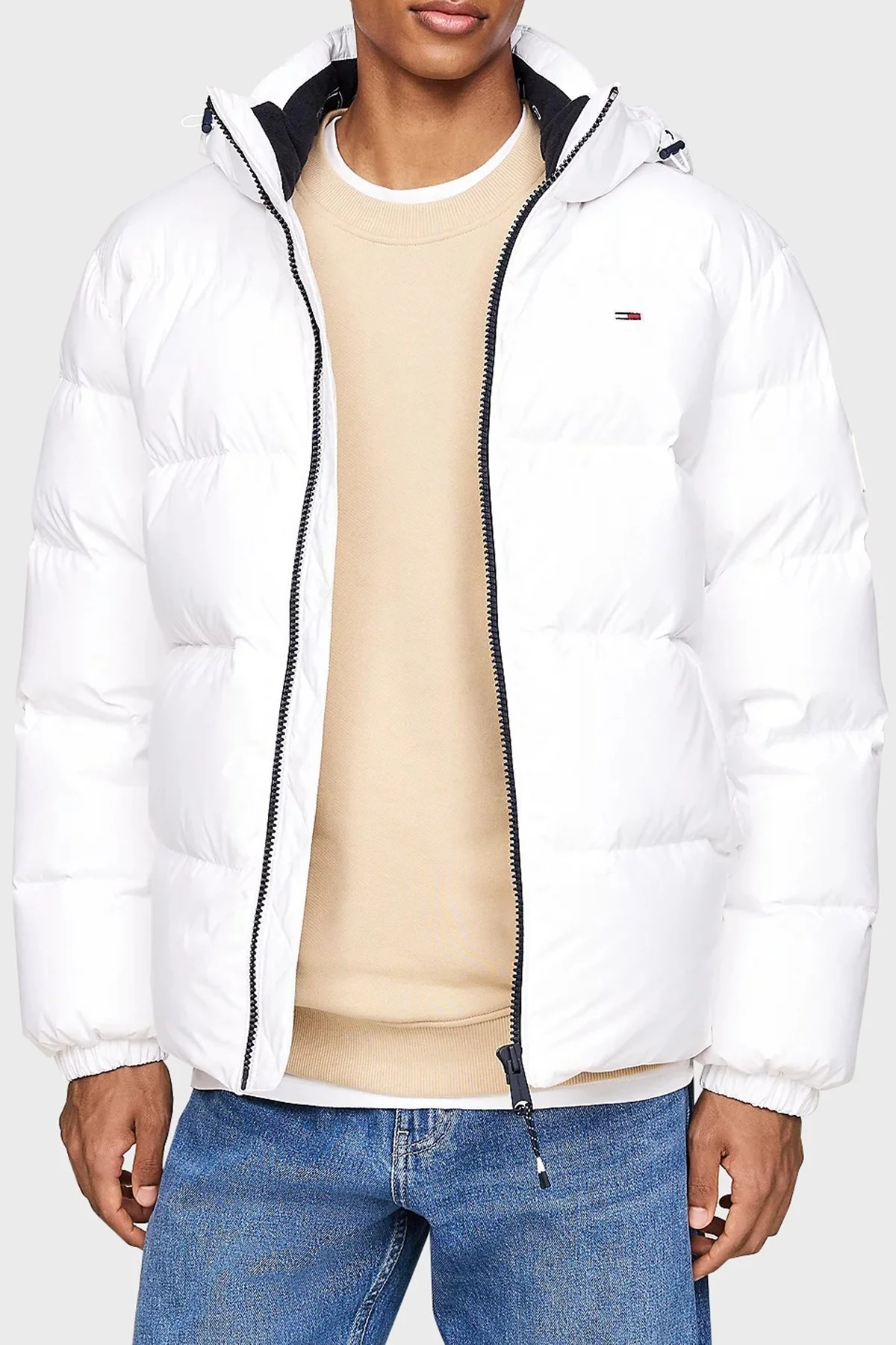 Tommy Jeans Comfort Fit Çıkarılabilir Kapüşonlu Fermuarlı Erkek Mont DM0DM19786 YBR BEYAZ - 1