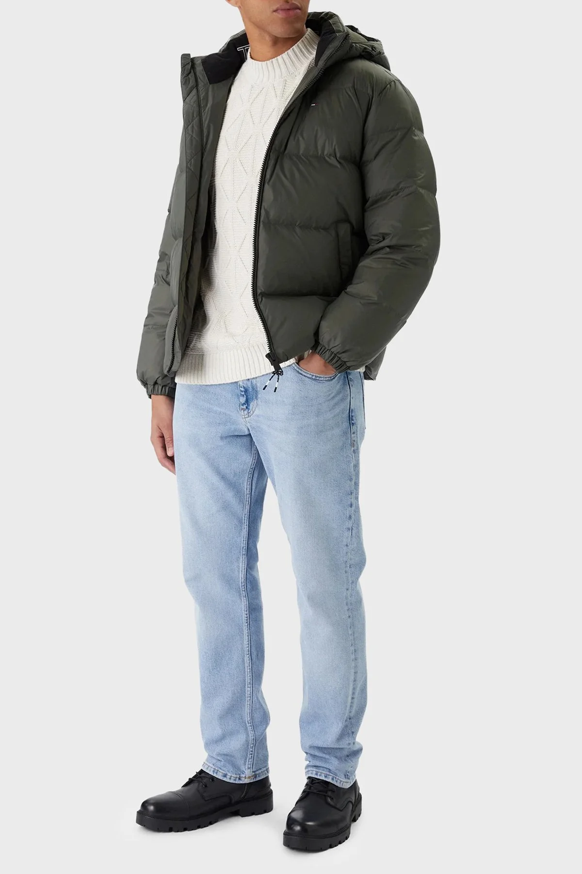 Tommy Jeans Comfort Fit Çıkarılabilir Kapüşonlu Şişme Erkek Mont DM0DM19786 MRH KOYU YEŞİL - 2