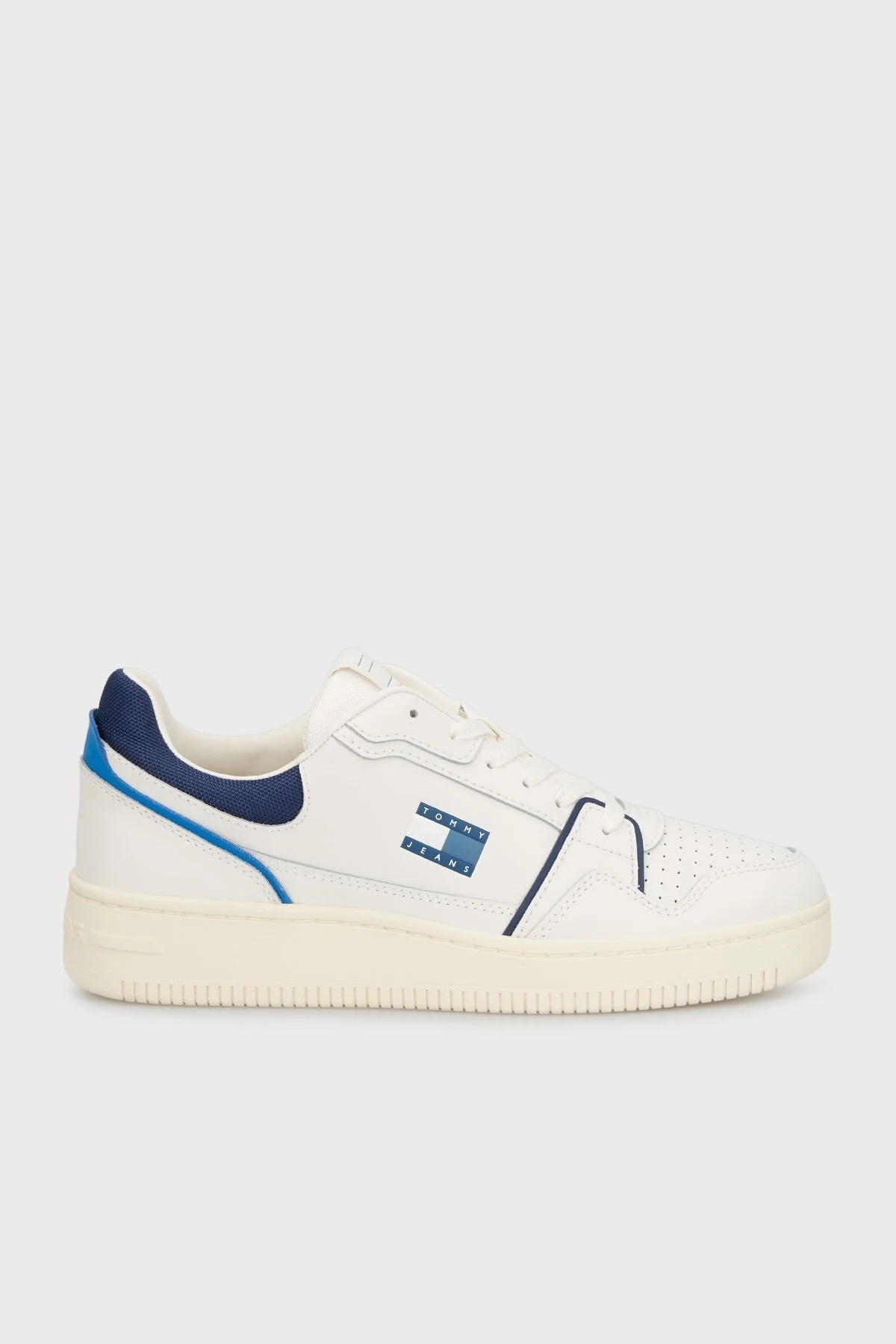 Tommy Jeans Deri Karışımlı Logolu Sneaker Erkek Ayakkabı EM0EM01610 DW4 BEYAZ-LACİVERT - 5