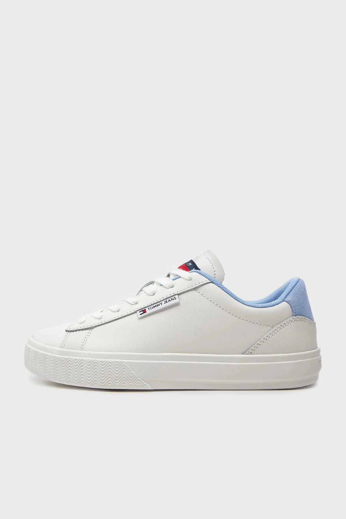 Tommy Jeans Deri Logolu Sneaker Kadın Ayakkabı EN0EN02508 C12 BEYAZ-AÇIK MAVİ - 3