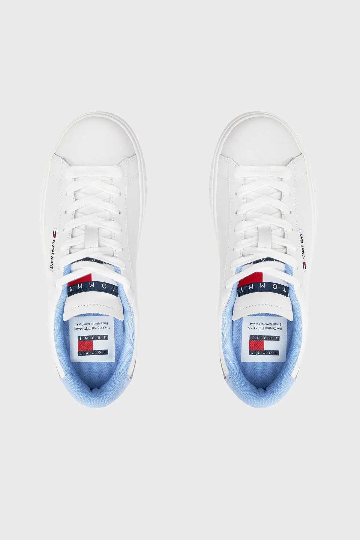Tommy Jeans Deri Logolu Sneaker Kadın Ayakkabı EN0EN02508 C12 BEYAZ-AÇIK MAVİ - 5
