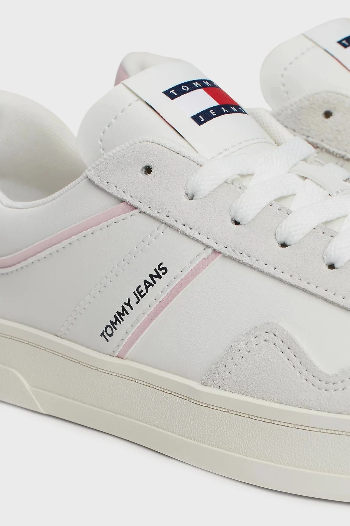 Tommy Jeans Deri Logolu Sneaker Bayan Ayakkabı EN0EN02612 TH2 BEYAZ-PEMBE - 10