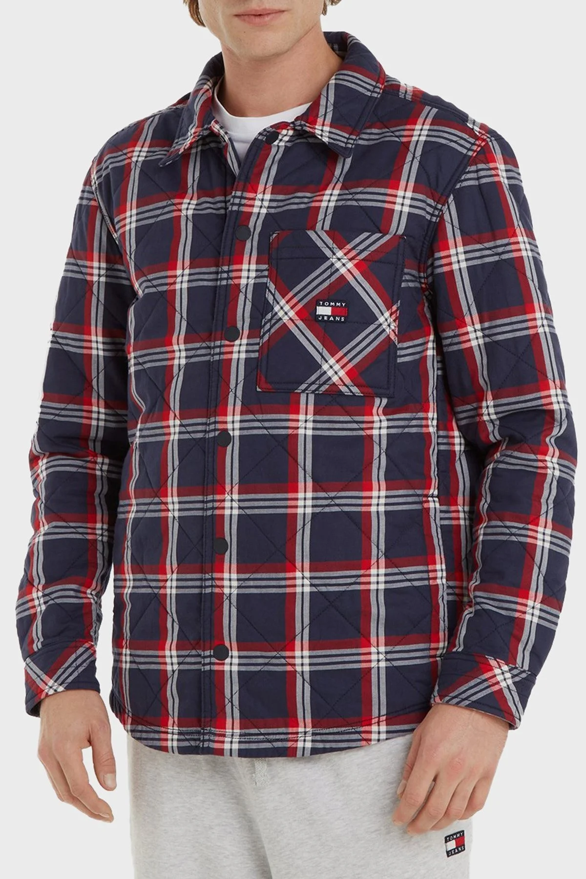 Tommy Jeans Dolgulu Kareli Pamuklu Erkek Gömlek DM0DM16777 DW5 LACİVERT-BORDO - 1