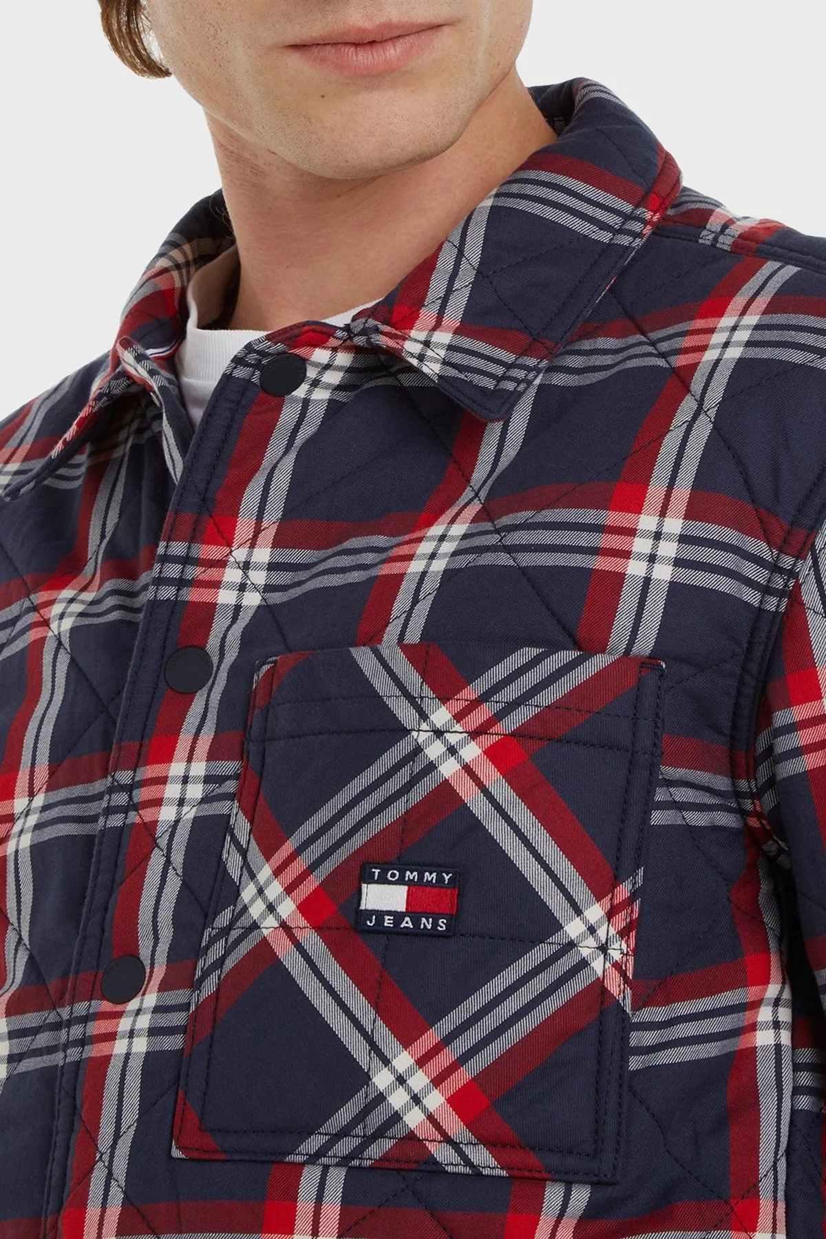 Tommy Jeans Dolgulu Kareli Pamuklu Erkek Gömlek DM0DM16777 DW5 LACİVERT-BORDO - 3