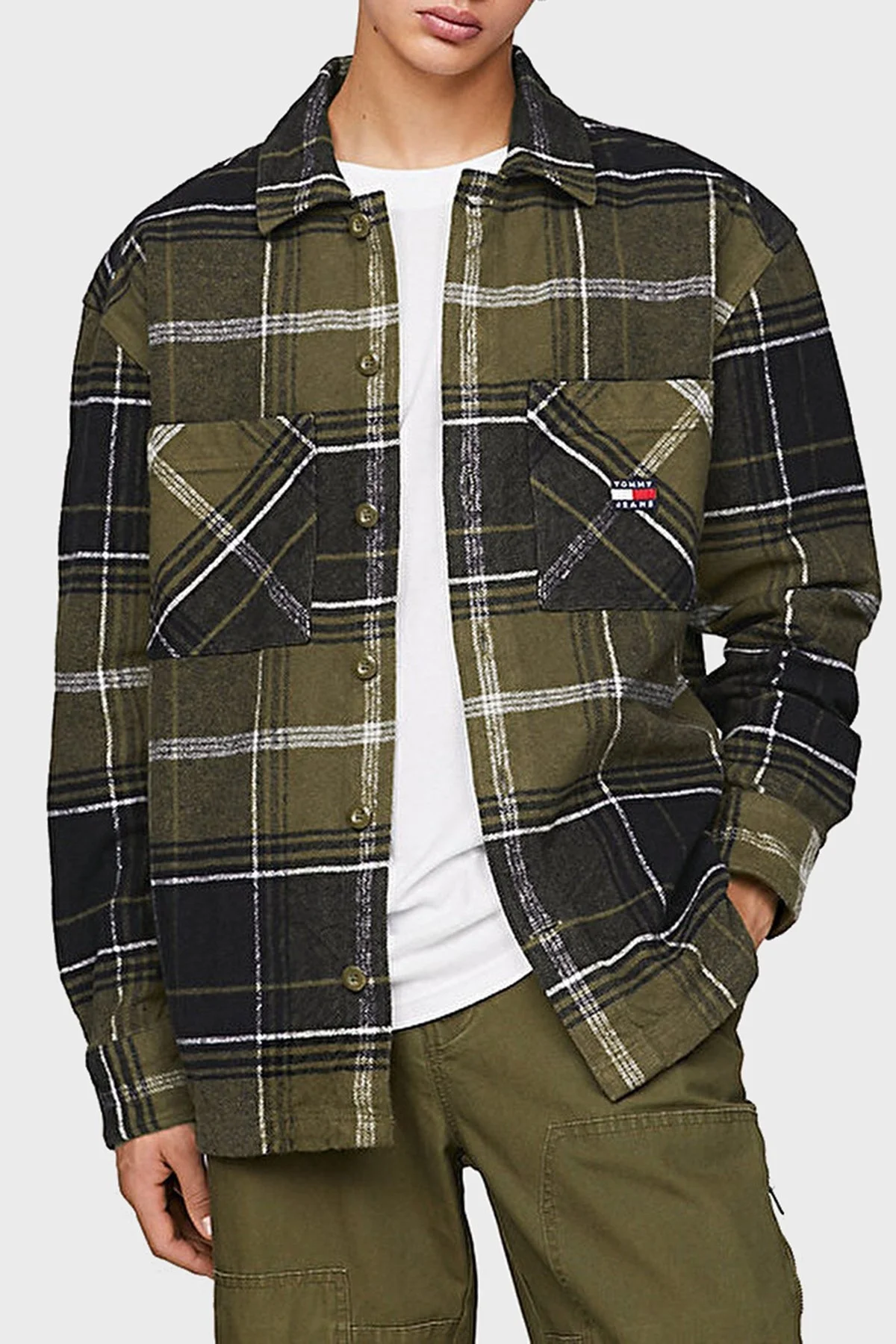 Tommy Jeans Ekose Desenli % 100 Pamuk Regular Fit Oduncu Erkek Gömlek DM0DM17254 MR1 YEŞİL - 1