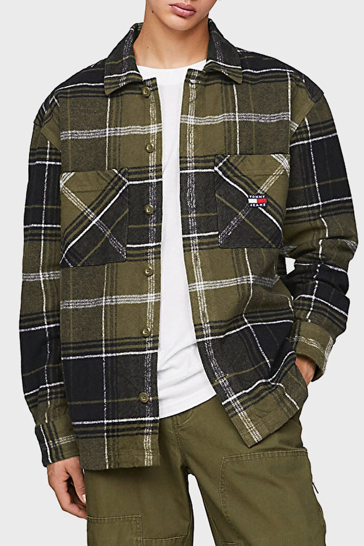 Tommy Jeans Ekose Desenli % 100 Pamuk Regular Fit Oduncu Erkek Gömlek DM0DM17254 MR1 YEŞİL - 1
