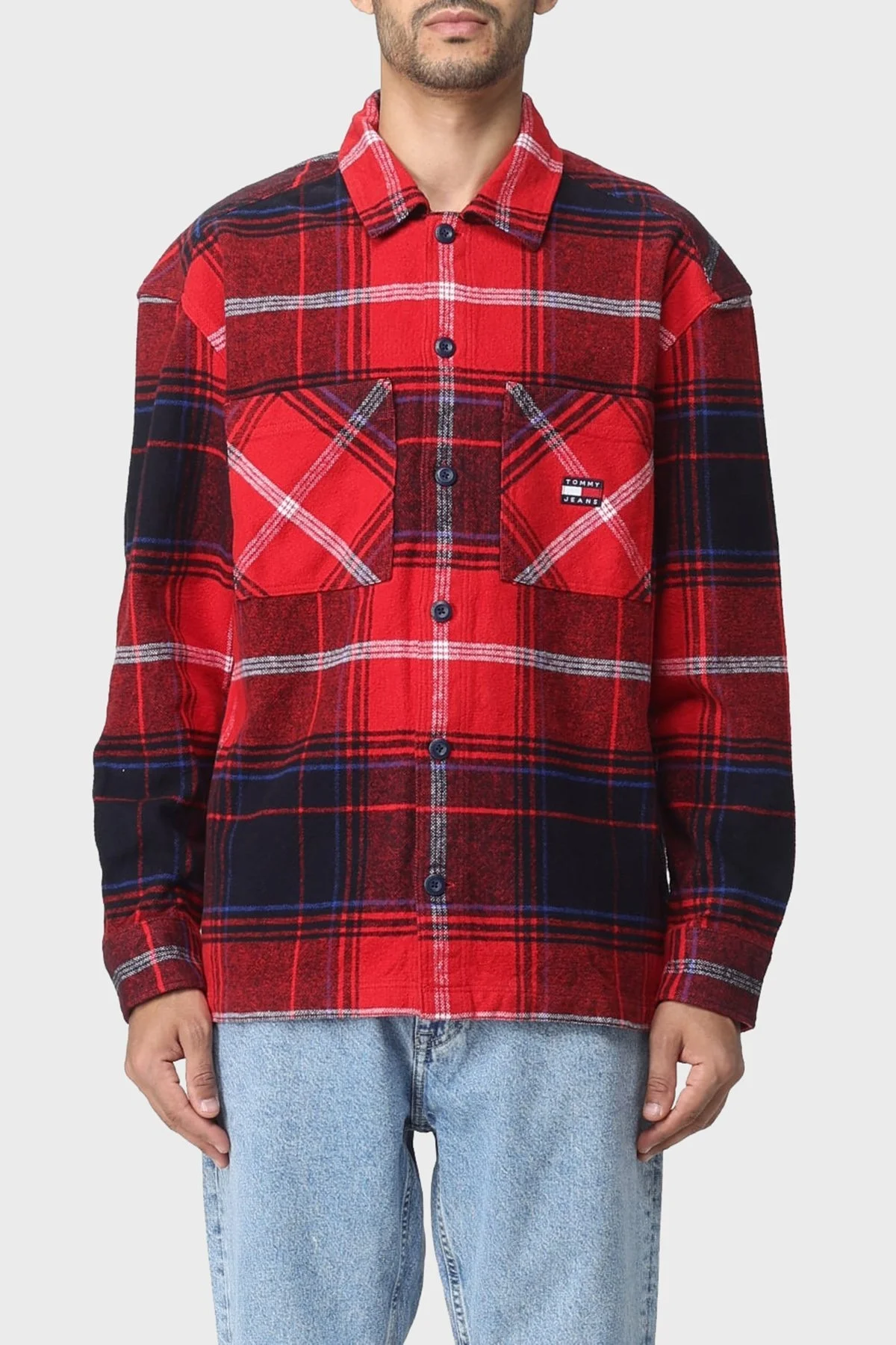 Tommy Jeans Ekose Desenli % 100 Pamuk Regular Fit Oduncu Erkek Gömlek DM0DM17254 XNL KIRMIZI - 1