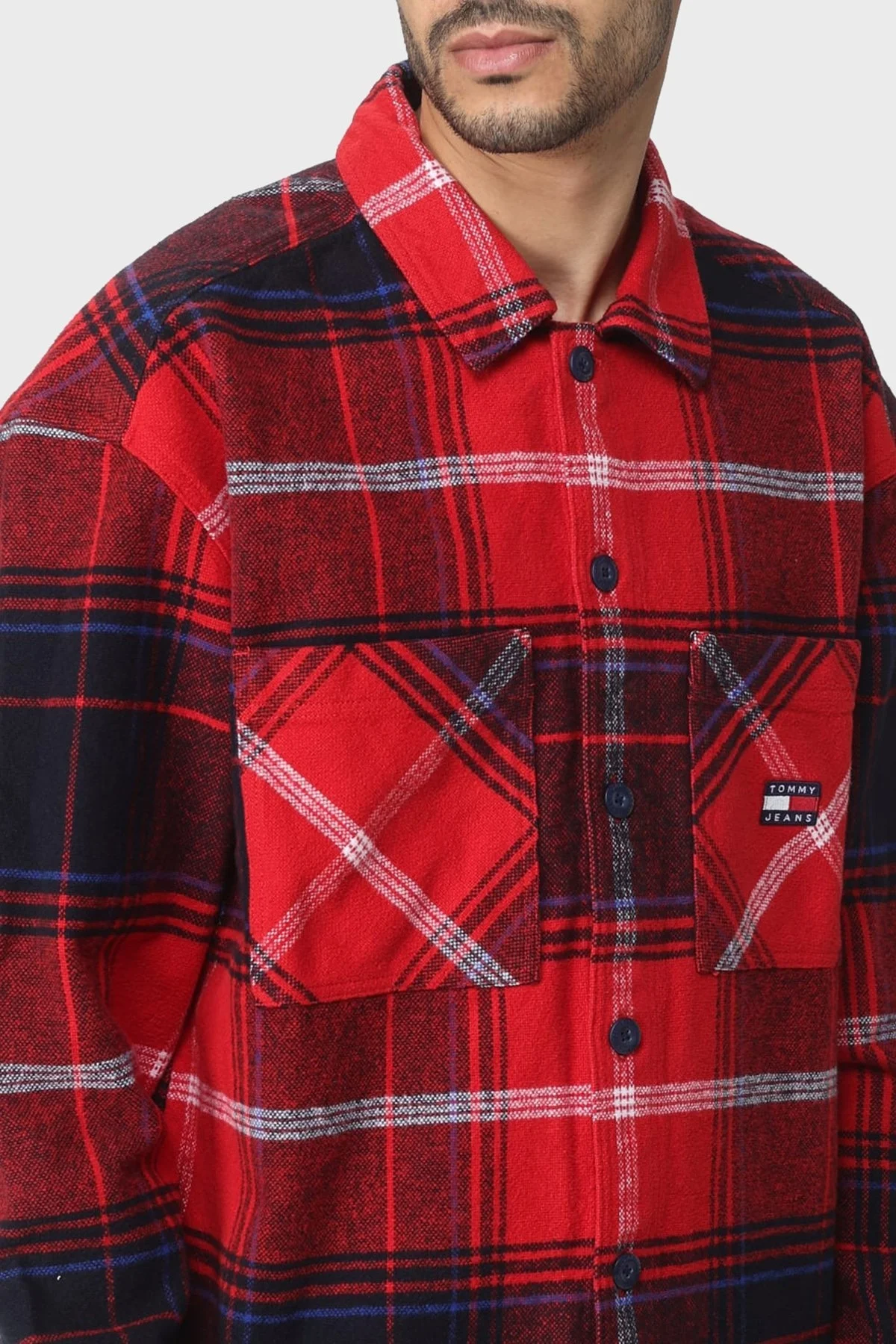 Tommy Jeans Ekose Desenli % 100 Pamuk Regular Fit Oduncu Erkek Gömlek DM0DM17254 XNL KIRMIZI - 4