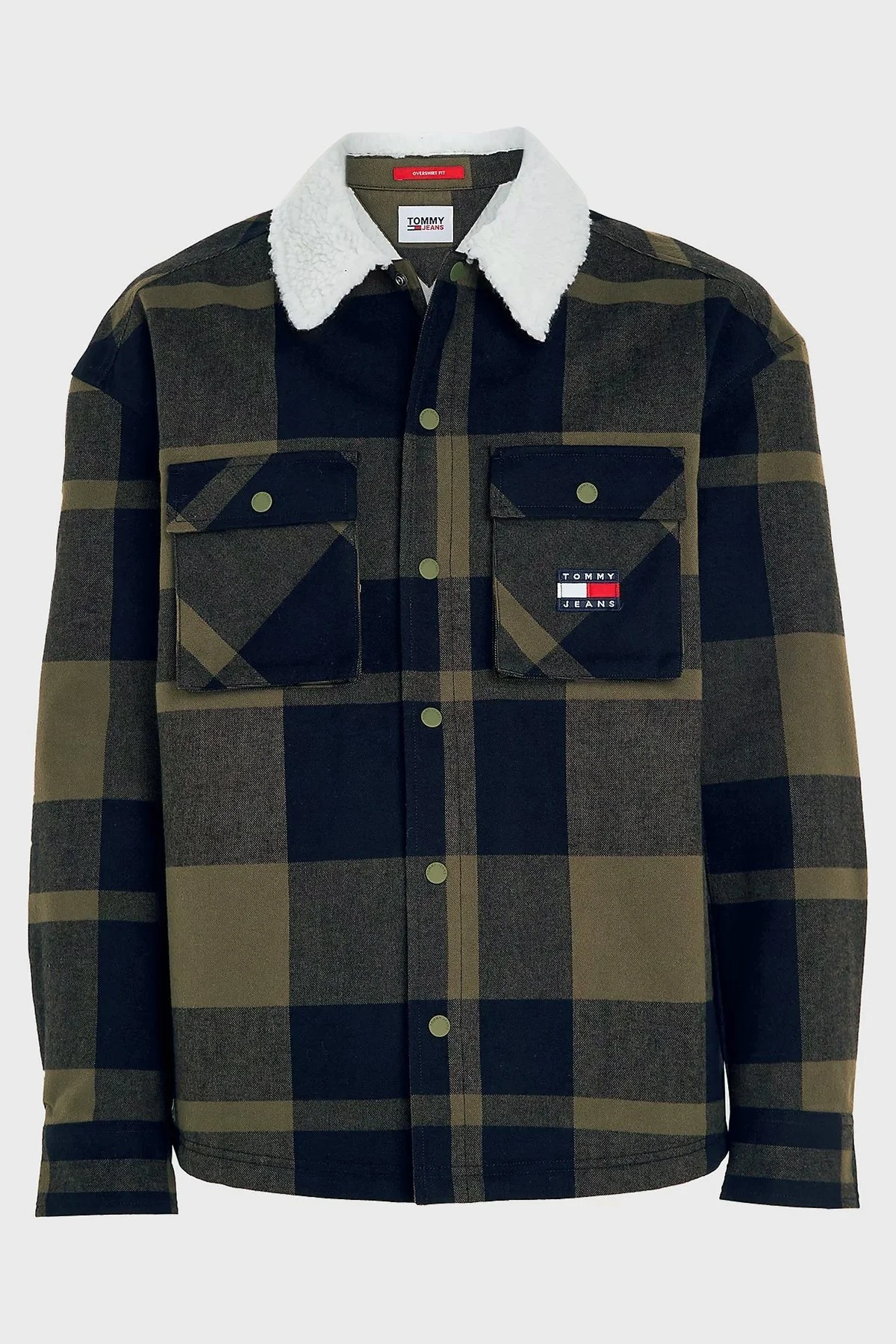Tommy Jeans Ekose Desenli Yakası Kürklü Regular Fit Astarlı Erkek Gömlek Ceket DM0DM17250 MR1 YEŞİL - 6