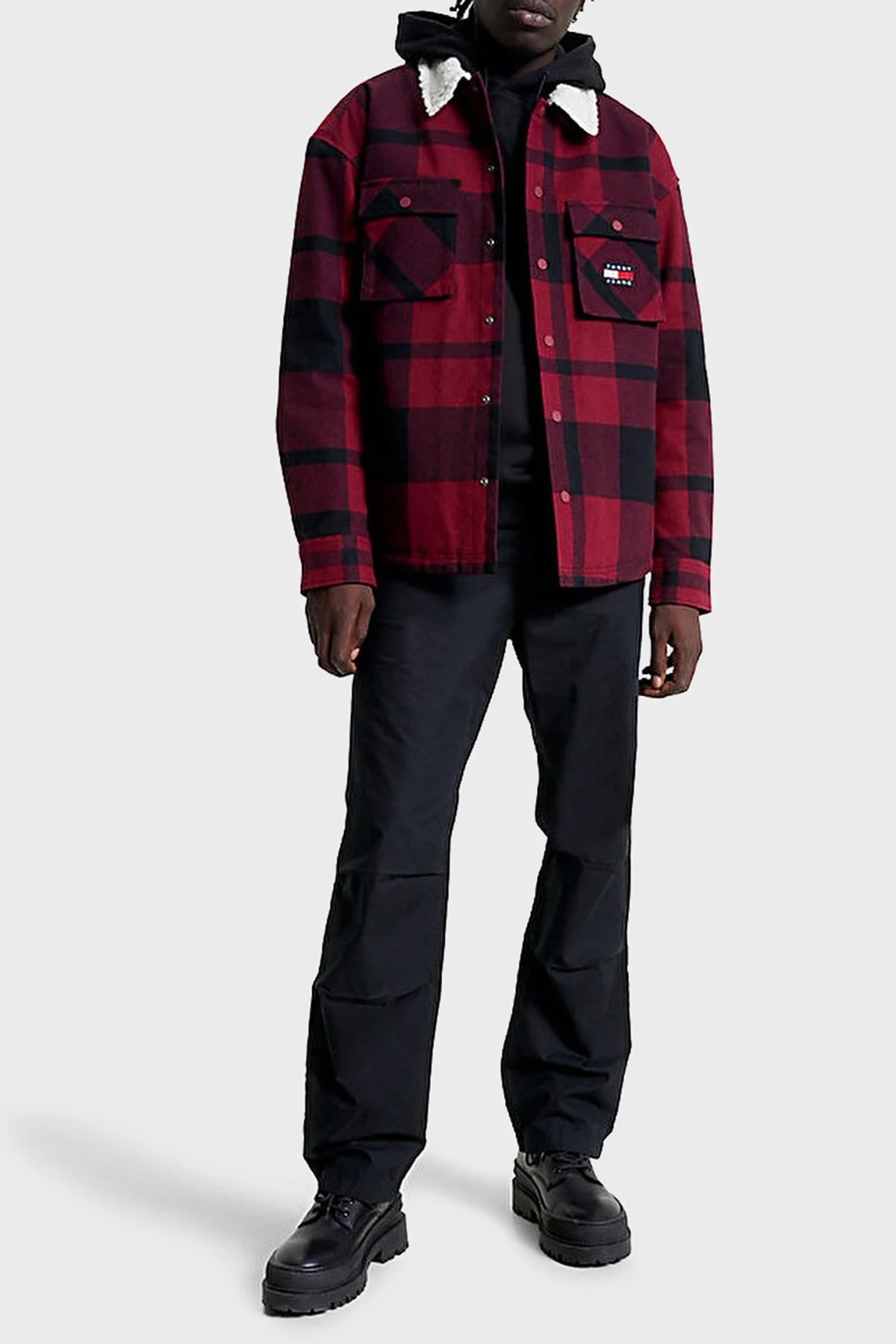 Tommy Jeans Ekose Desenli Yakası Kürklü Regular Fit Astarlı Erkek Gömlek Ceket DM0DM17250 XJS BORDO - 2