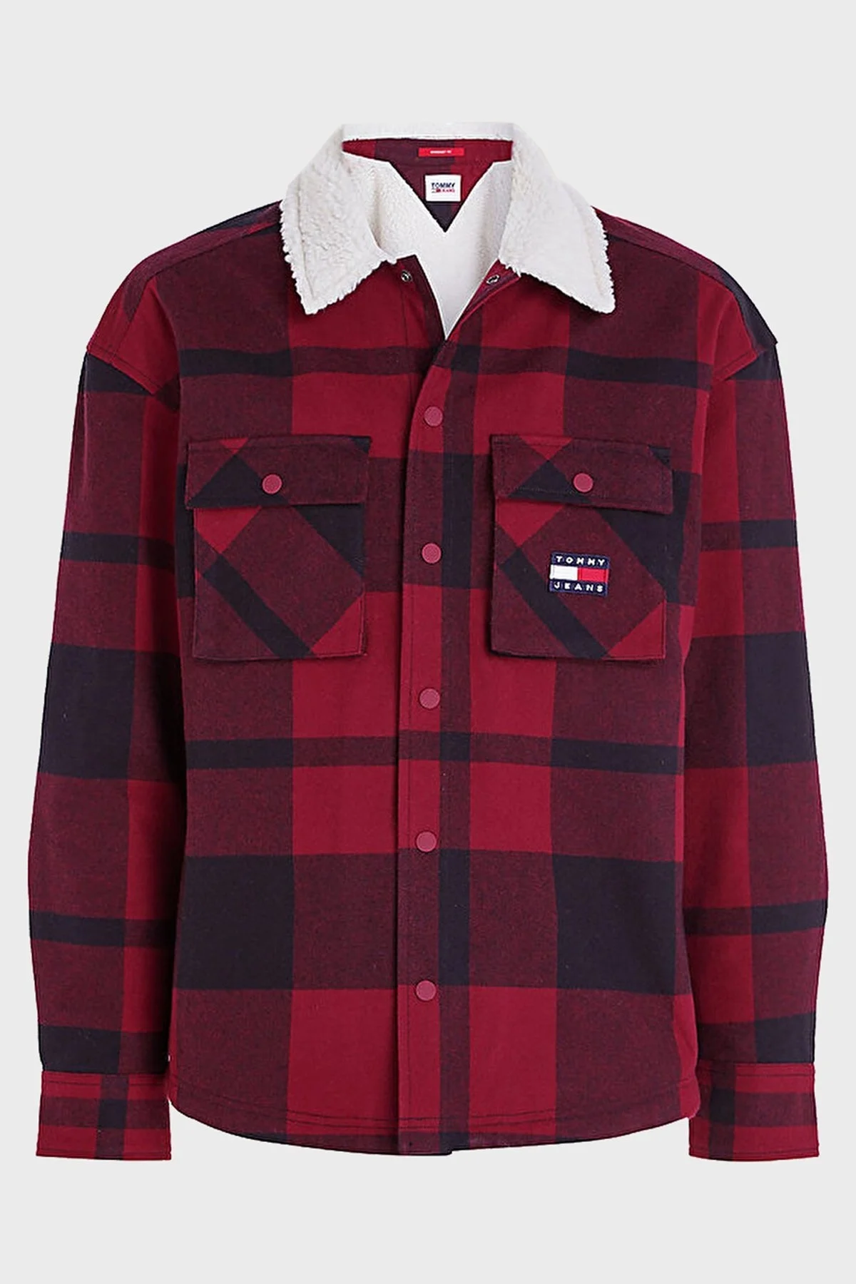 Tommy Jeans Ekose Desenli Yakası Kürklü Regular Fit Astarlı Erkek Gömlek Ceket DM0DM17250 XJS BORDO - 5