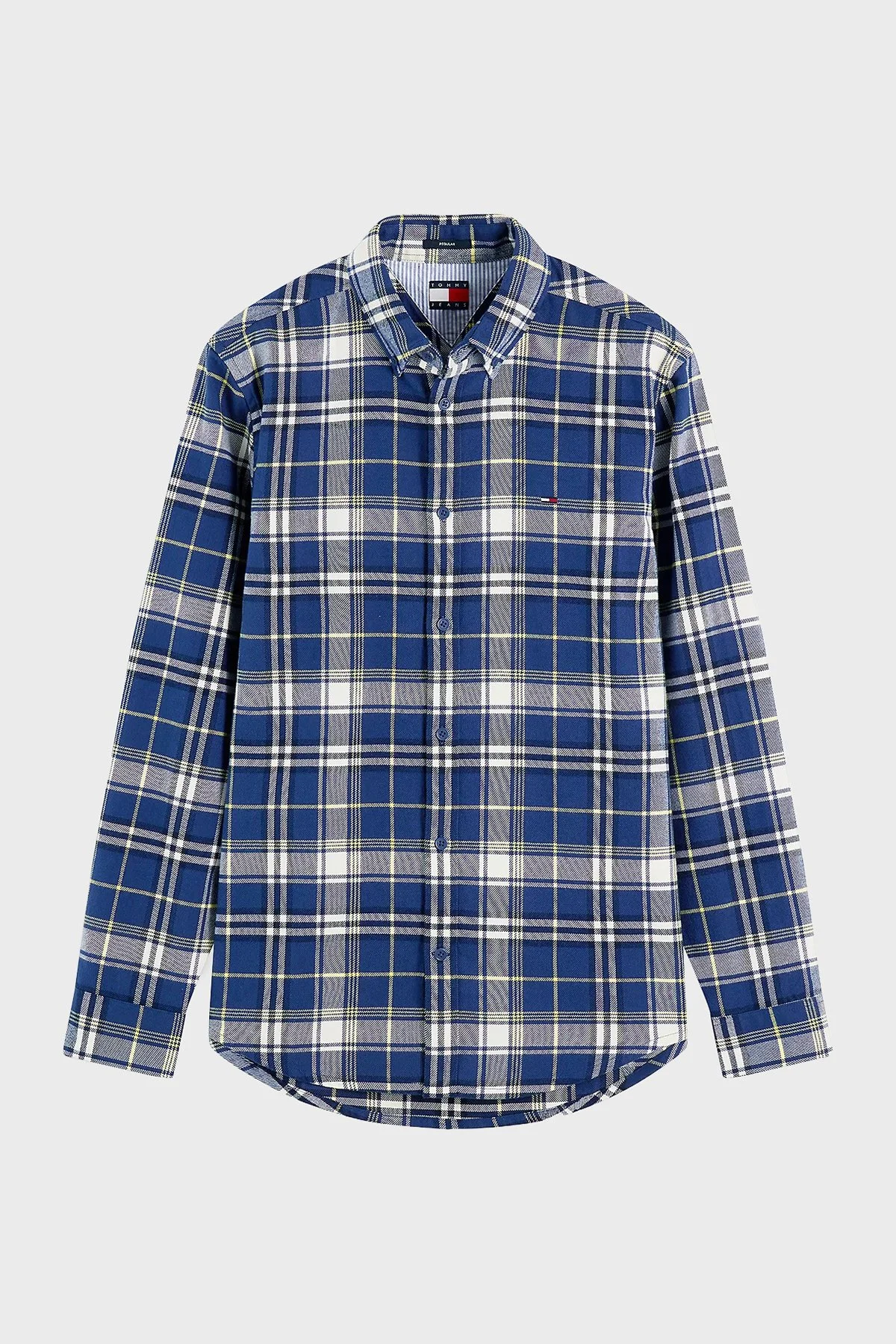 Tommy Jeans Ekoseli Pamuklu Regular Fit Düğmeli Yaka Erkek Gömlek DM0DM23528 0M1 Mavi-beyaz - 5