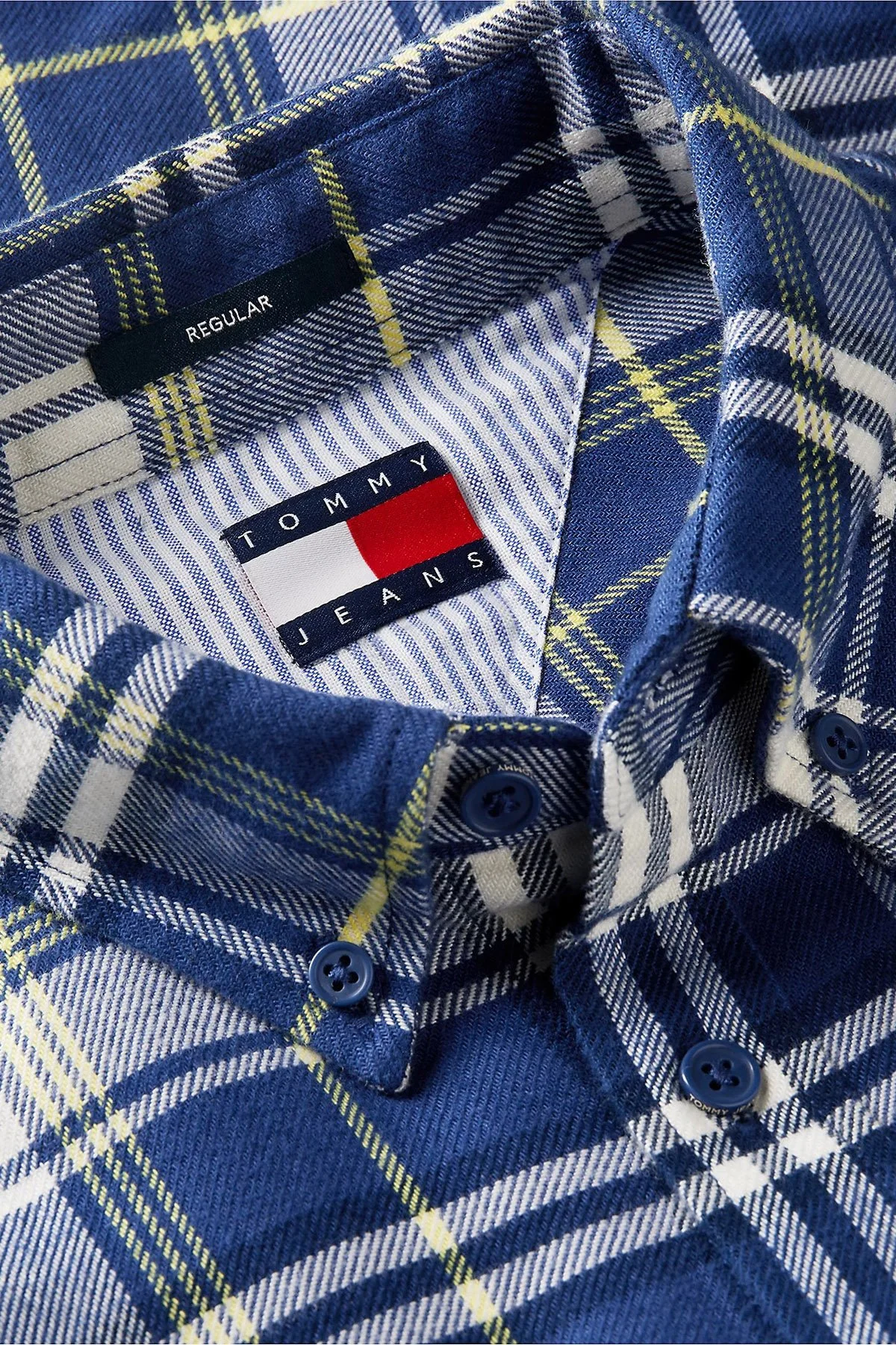 Tommy Jeans Ekoseli Pamuklu Regular Fit Düğmeli Yaka Erkek Gömlek DM0DM23528 0M1 Mavi-beyaz - 6