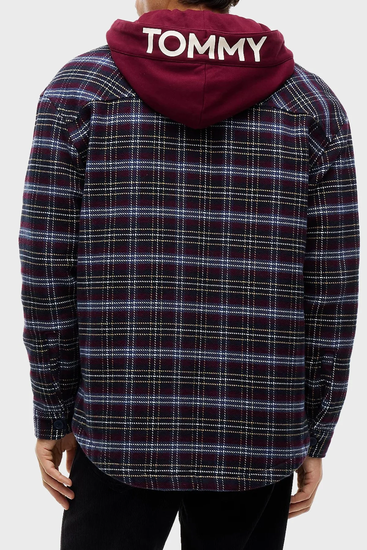 Tommy Jeans Ekoseli Pamuklu Regular Fit Kapüşonlu Erkek Gömlek DM0DM23521 0QM Bordo - 3