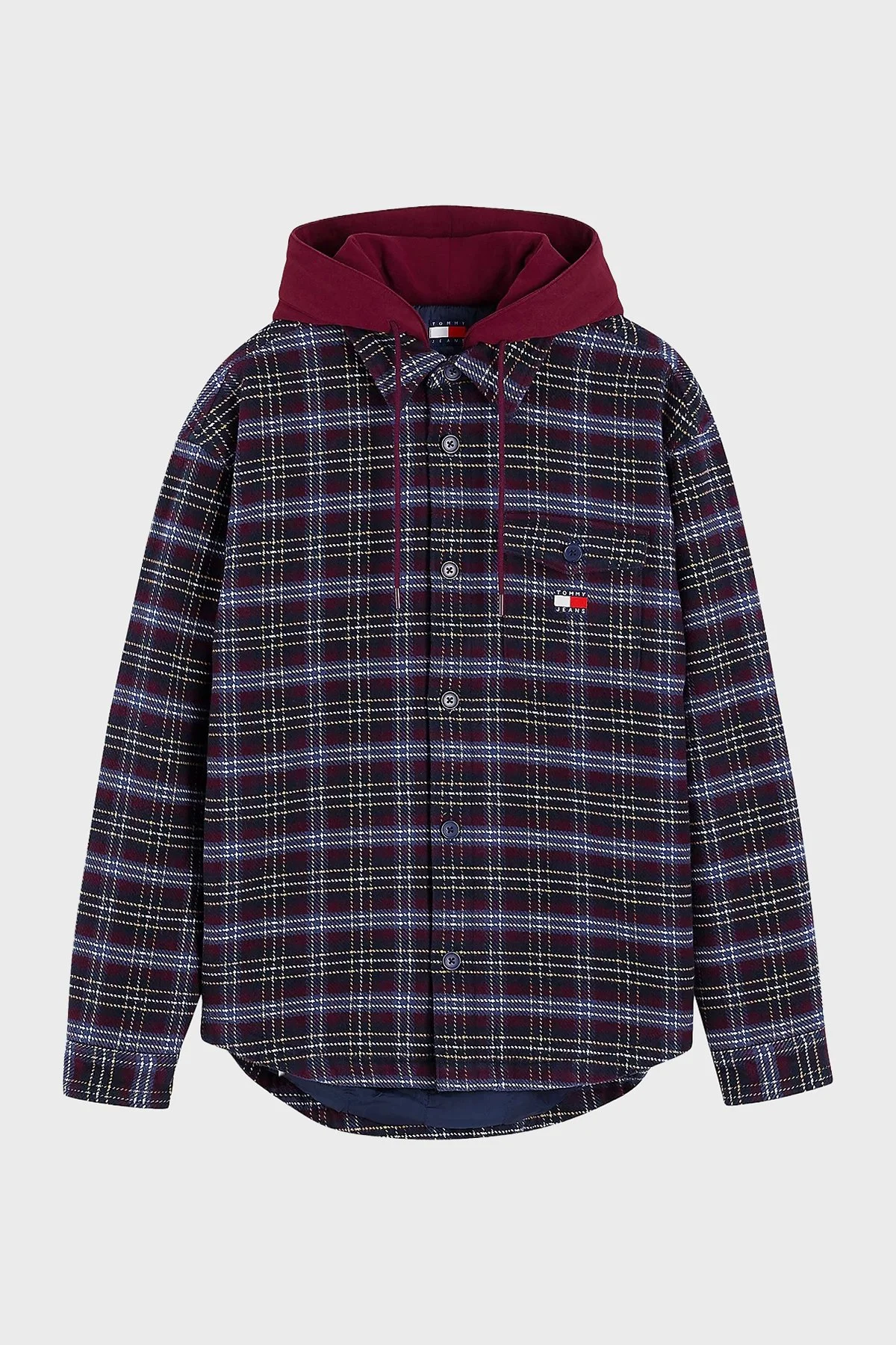 Tommy Jeans Ekoseli Pamuklu Regular Fit Kapüşonlu Erkek Gömlek DM0DM23521 0QM Bordo - 5