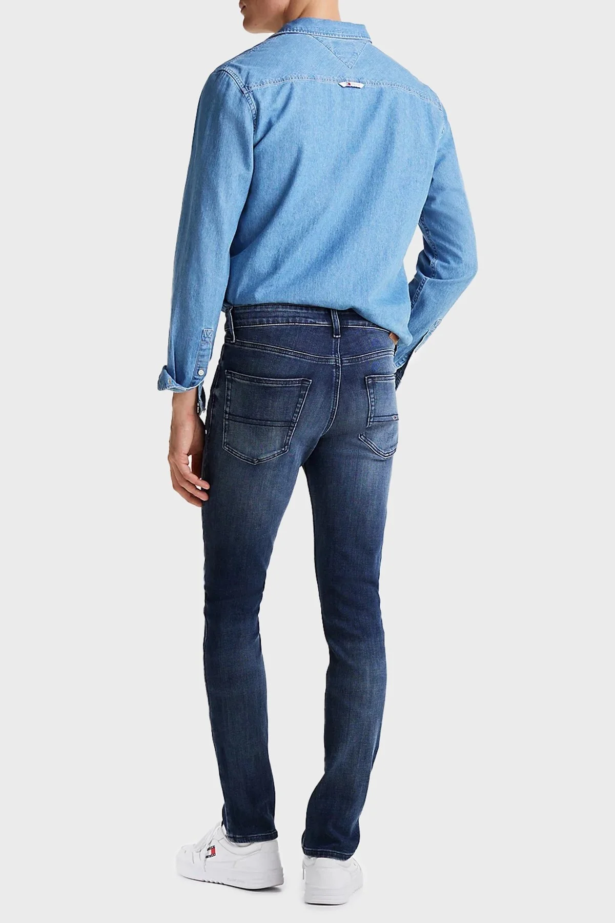 Tommy Jeans Esnek Pamuklu Slim Fit Normal Bel Dar Paça Jeans Erkek Kot Pantolon DM0DM20550 1BK LACİVERT - 4