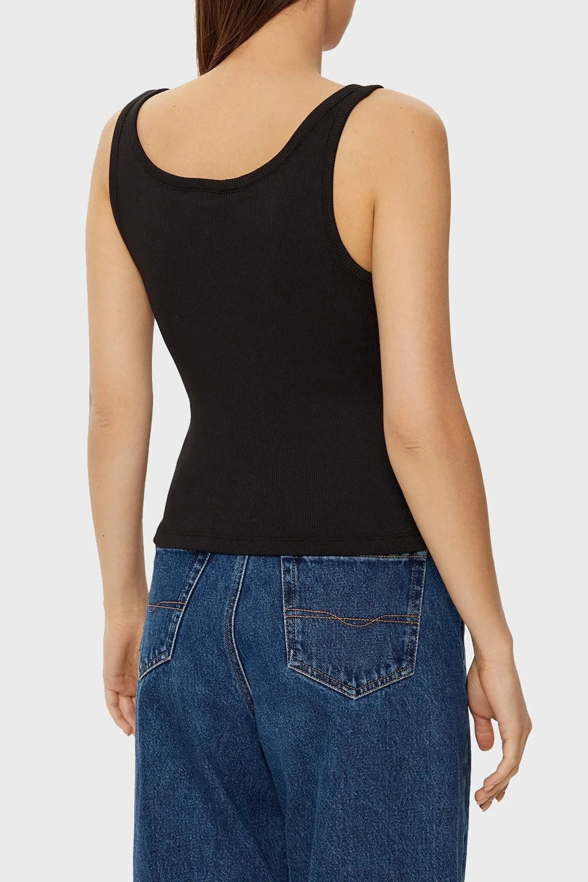 Tommy Jeans Fitilli % 100 Pamuk Slim Fit Kolsuz Yuvarlak Yaka Bayan Top DW0DW19492 BDS SİYAH - 7