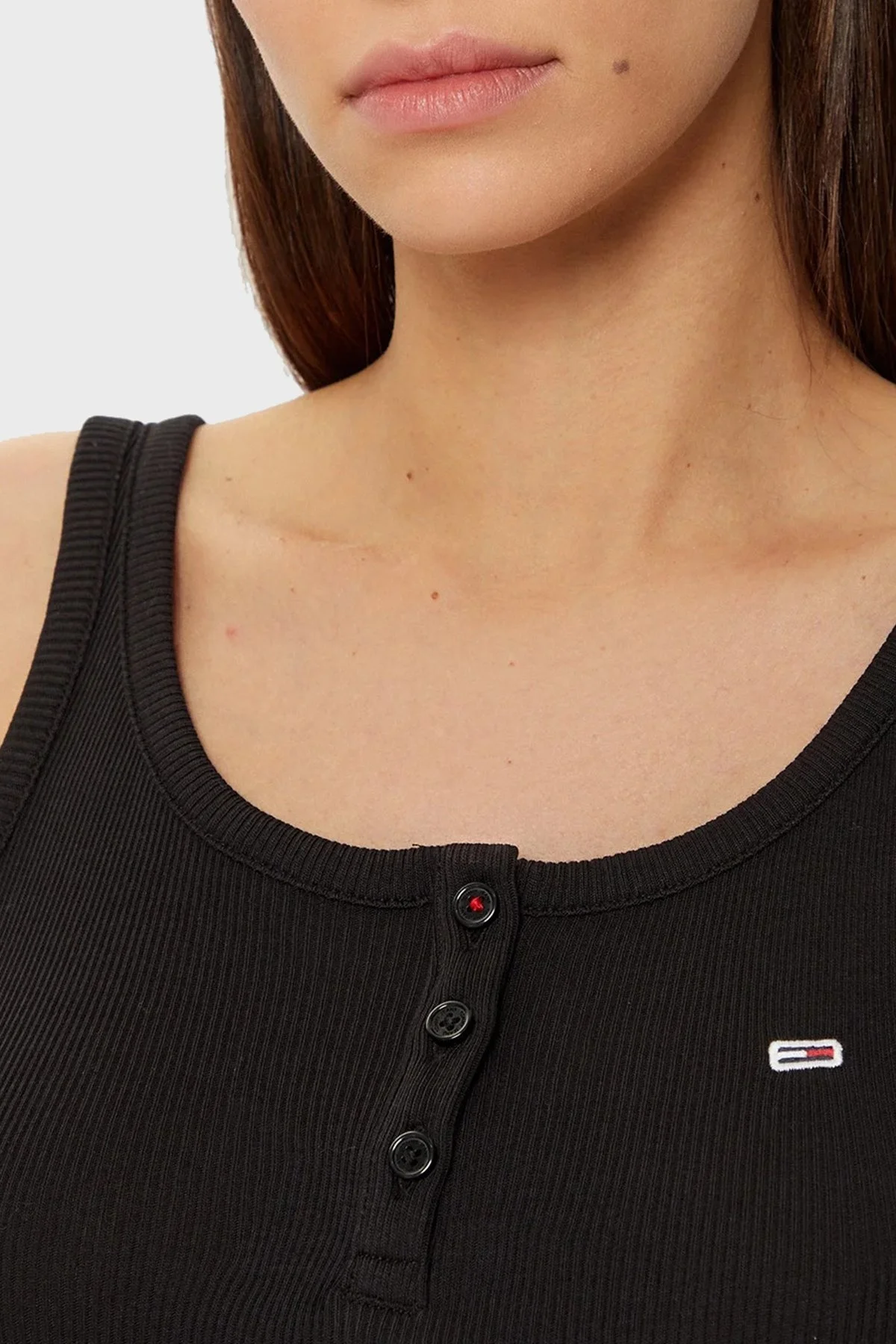 Tommy Jeans Fitilli % 100 Pamuk Slim Fit Kolsuz Yuvarlak Yaka Bayan Top DW0DW19492 BDS SİYAH - 9