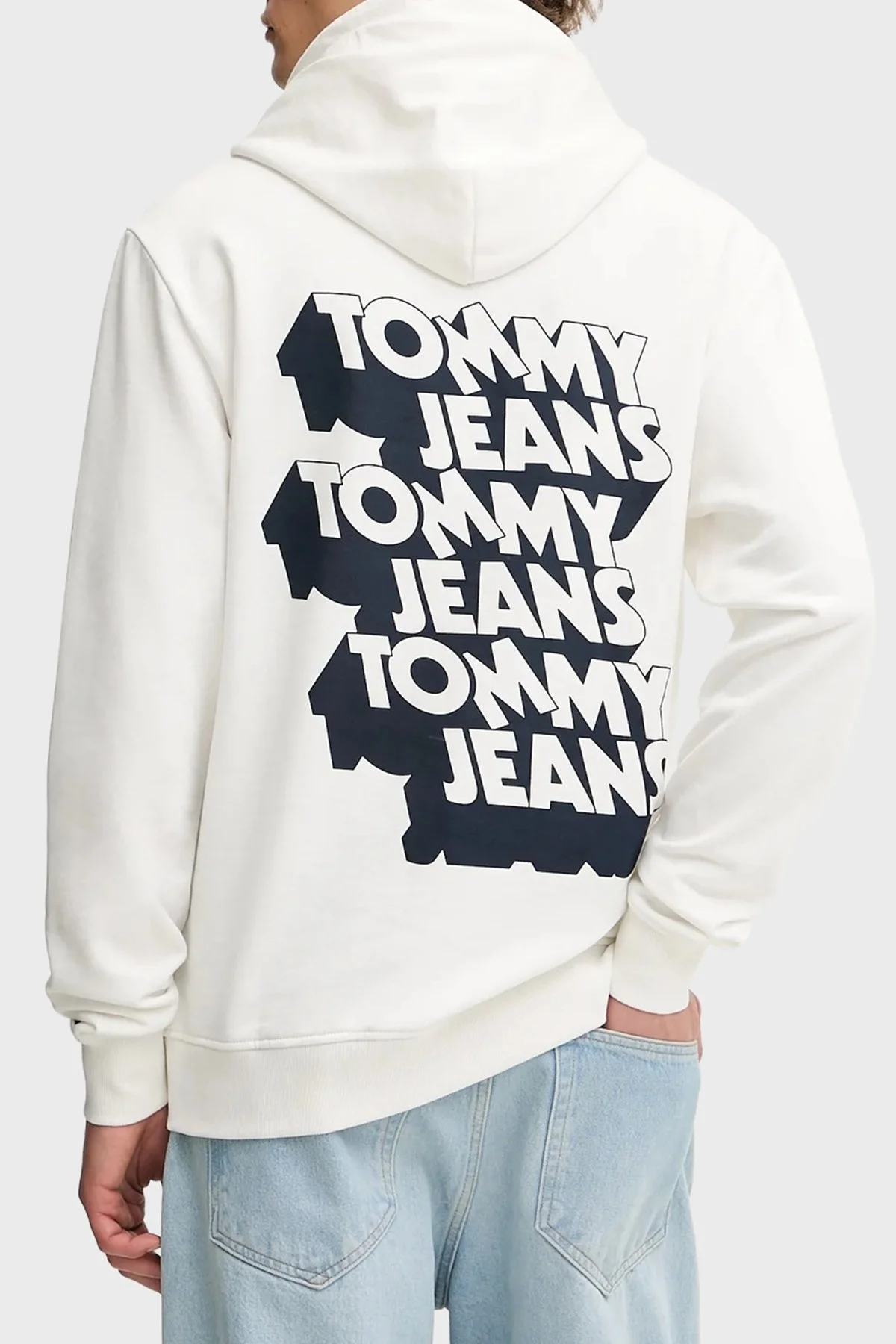 Tommy Jeans Grafik Logo Baskılı Pamuklu Regular Fit Kapüşonlu Erkek Sweat DM0DM21625 YBL BEYAZ - 3