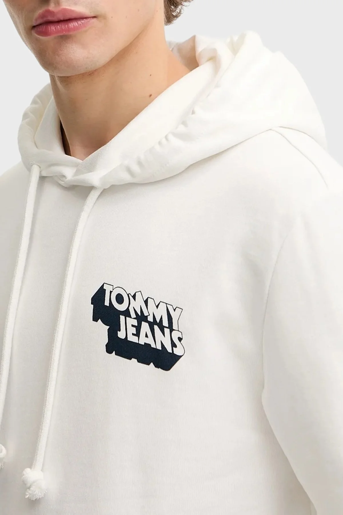 Tommy Jeans Grafik Logo Baskılı Pamuklu Regular Fit Kapüşonlu Erkek Sweat DM0DM21625 YBL BEYAZ - 4