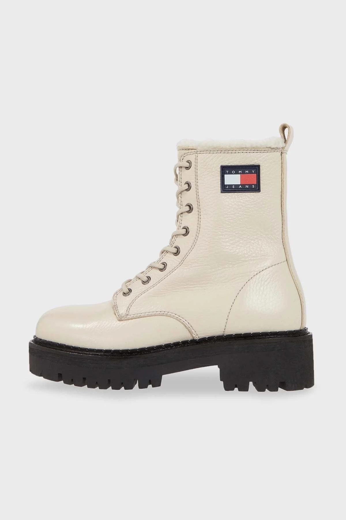 Tommy Jeans Hakiki Deri Fermuarlı Bağcıklı Logolu İçi Yünlü Bayan Çizme EN0EN02317 AEV BEJ - 6