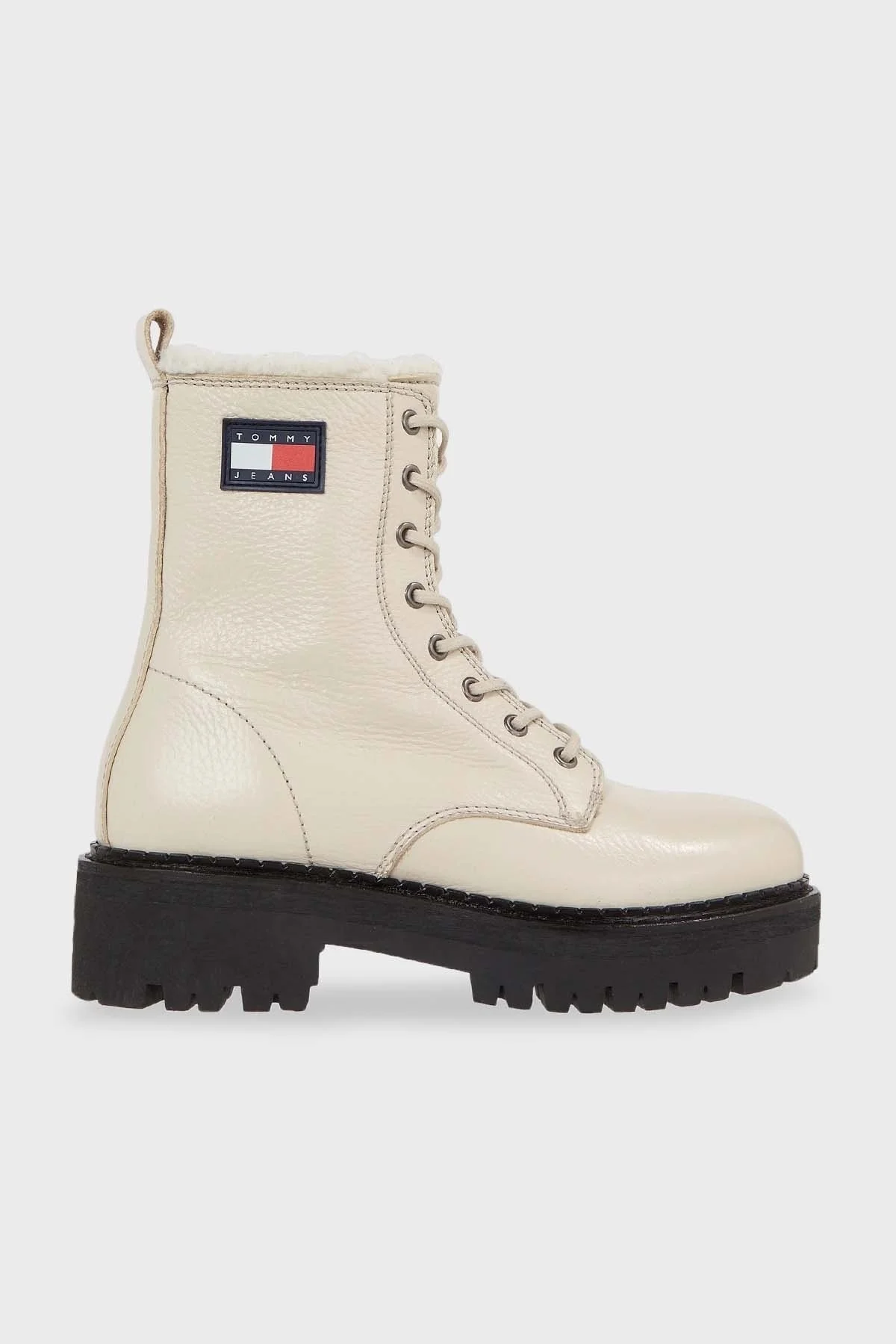 Tommy Jeans Hakiki Deri Fermuarlı Bağcıklı Logolu İçi Yünlü Bayan Çizme EN0EN02317 AEV BEJ - 13