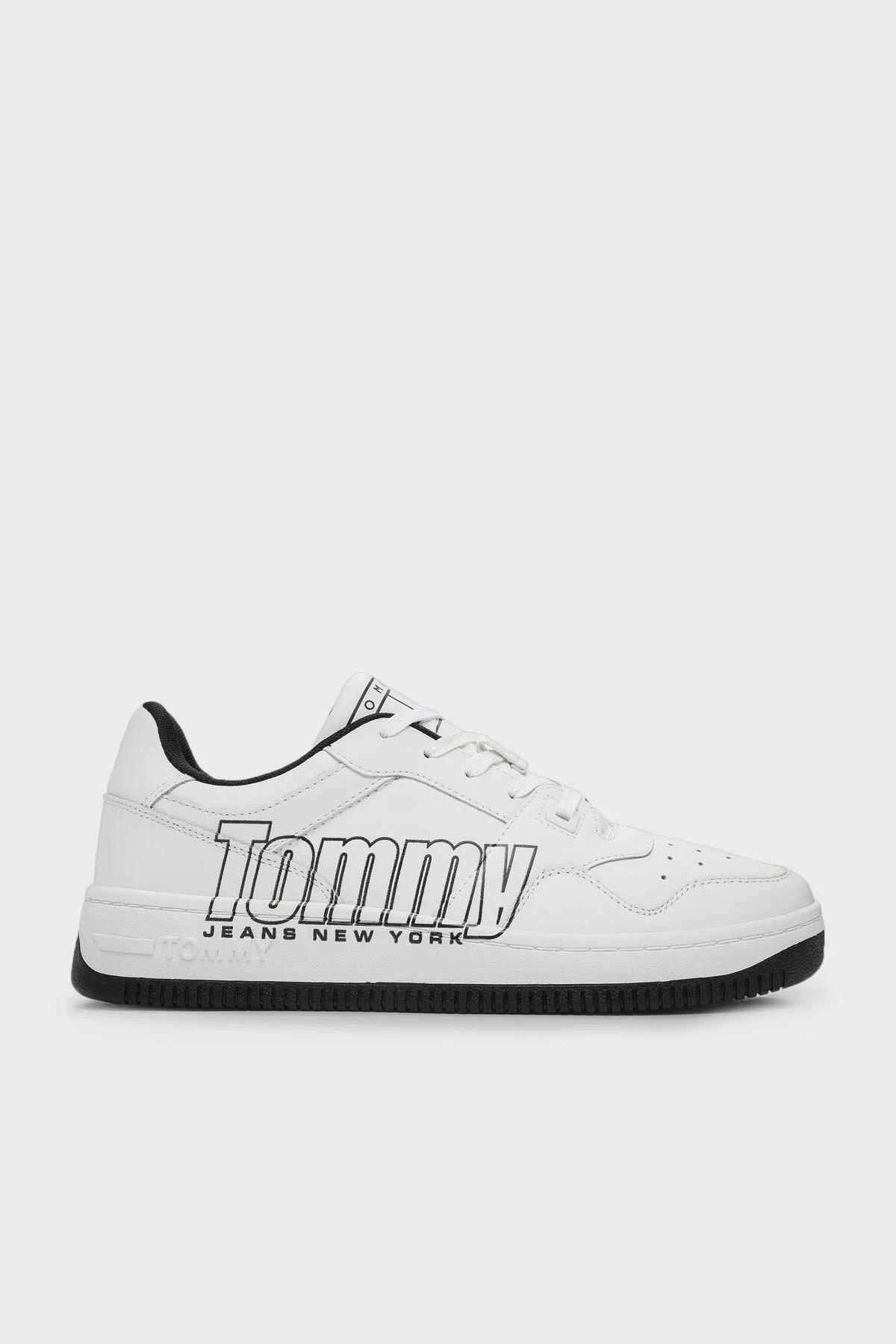 Tommy Jeans Hakiki Deri Logo Baskılı Sneaker Erkek Ayakkabı EM0EM01257 YBL BEYAZ - 1