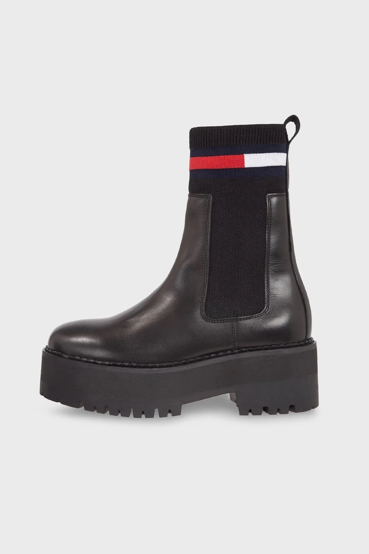 Tommy Jeans Hakiki Deri Logo Şeritli Chelsea Çorap Bayan Çizme EN0EN02301 BDS SİYAH - 7