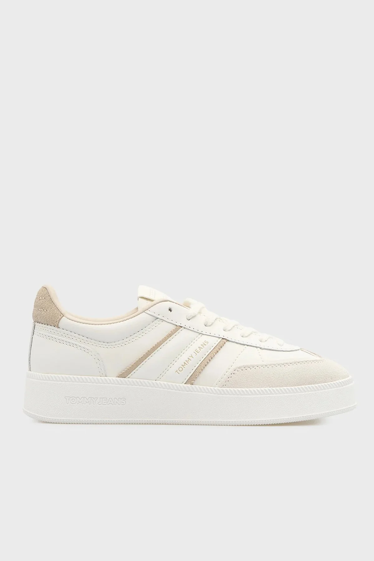 Tommy Jeans Hakiki Deri Logolu Sneaker Kadın Ayakkabı EN0EN02900 0GA BEJ - 1