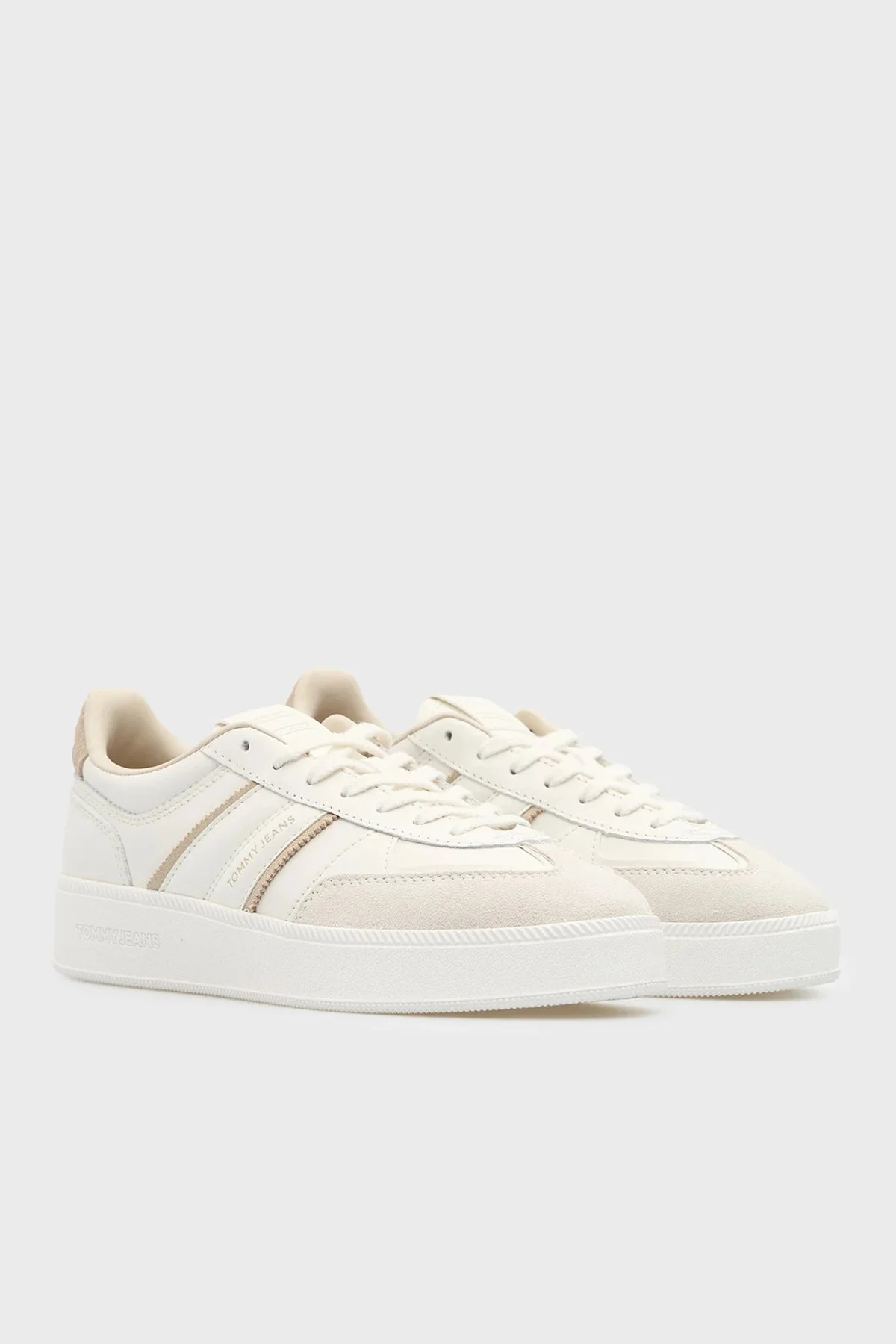 Tommy Jeans Hakiki Deri Logolu Sneaker Kadın Ayakkabı EN0EN02900 0GA BEJ - 3