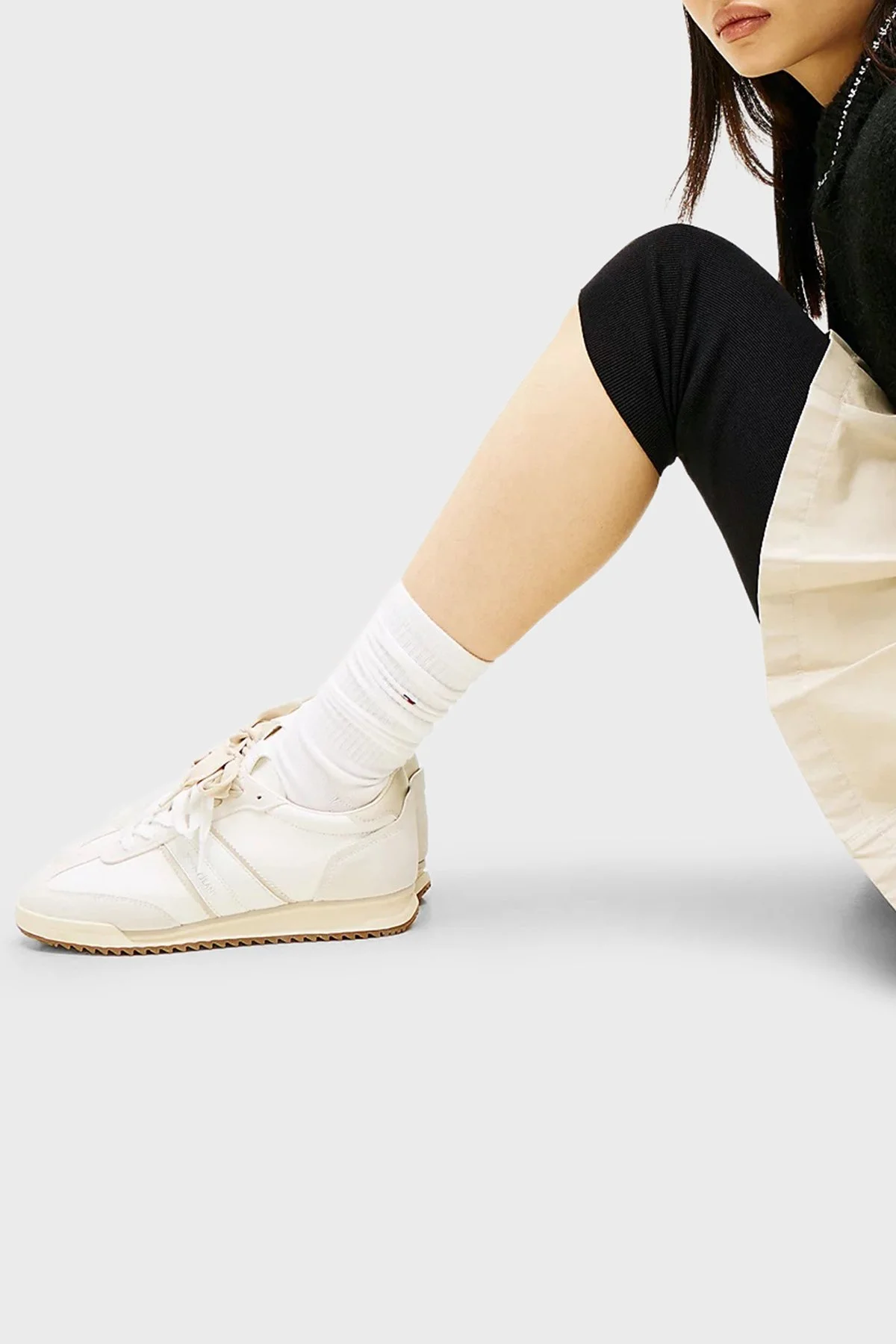 Tommy Jeans Hakiki Deri Logolu Sneaker Bayan Ayakkabı EN0EN03001 0GA BEJ - 2