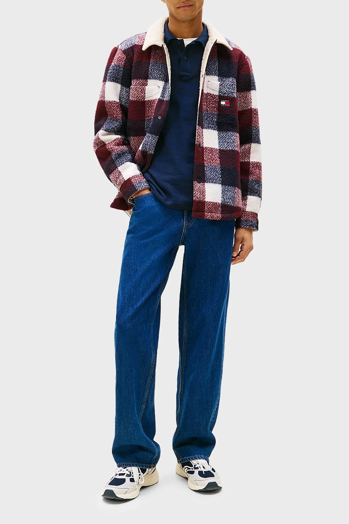 Tommy Jeans iç Kısmı Polarlı Oversize Fit Klasik Yaka Ekoseli Erkek Gömlek DM0DM22010 C1G LACİVERT - 2