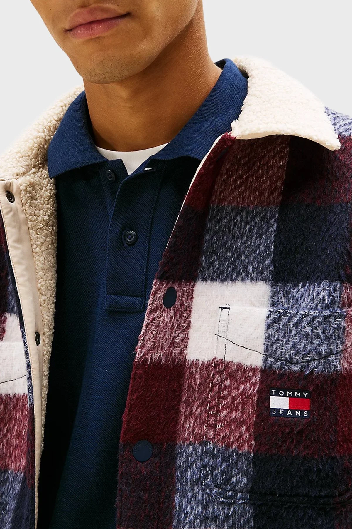 Tommy Jeans iç Kısmı Polarlı Oversize Fit Klasik Yaka Ekoseli Erkek Gömlek DM0DM22010 C1G LACİVERT - 4